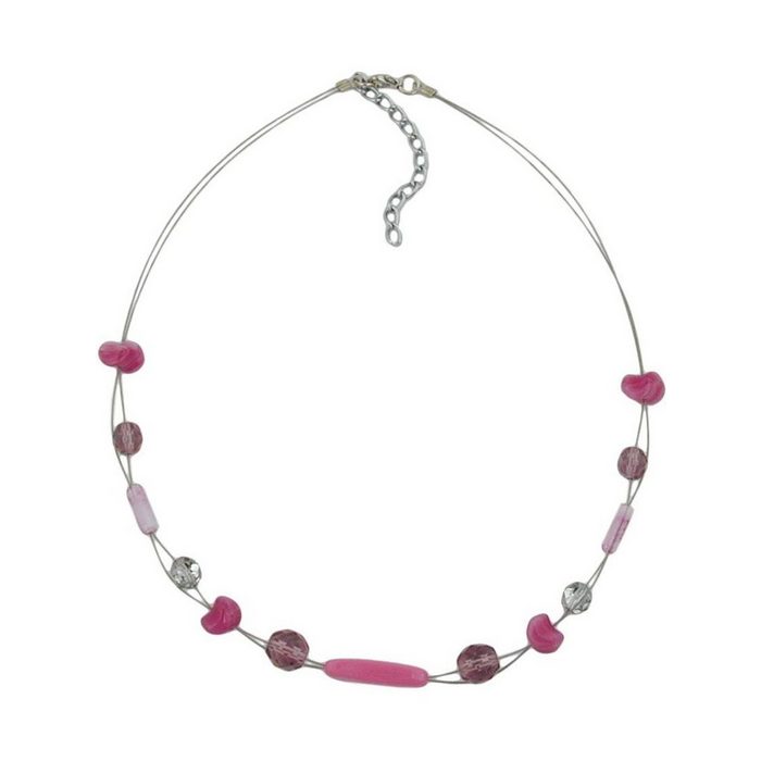 Gallay Perlenkette Drahtkette mit Glasperlen rosa kristall-verspiegelt Vierkantolive flieder rosa 45cm