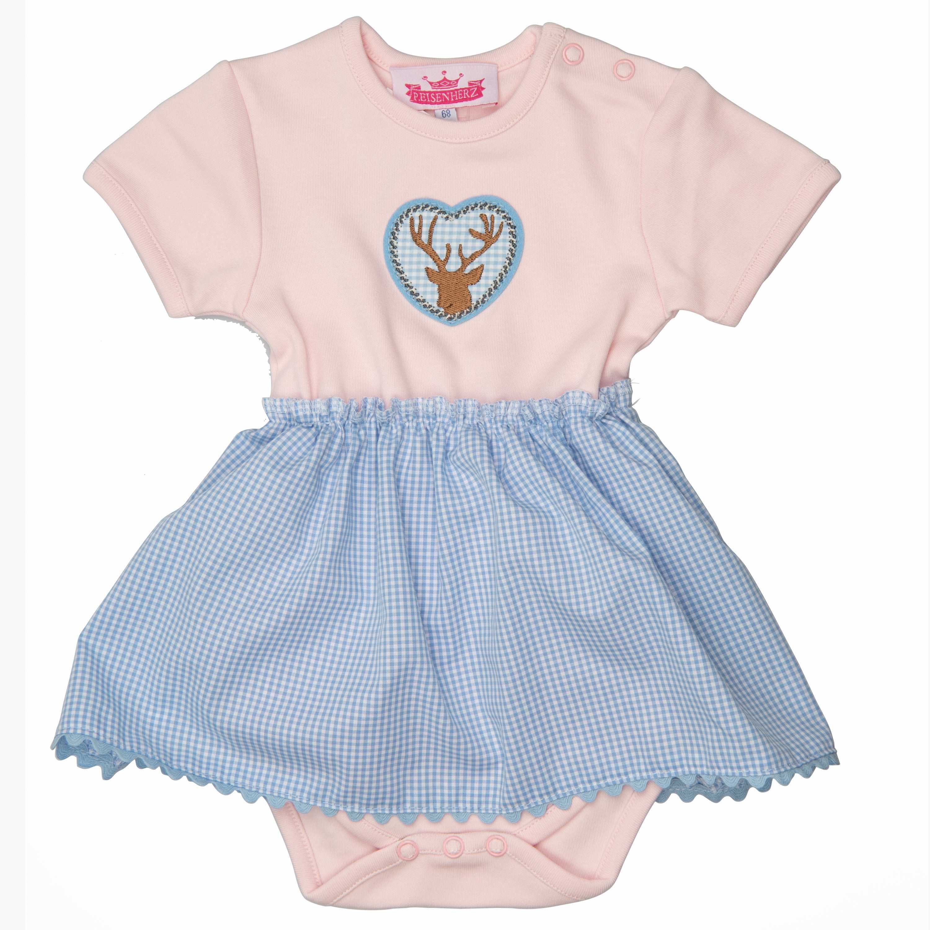 P.Eisenherz Kurzarmbody Dirndlbody Hirsch rosa/hellblau