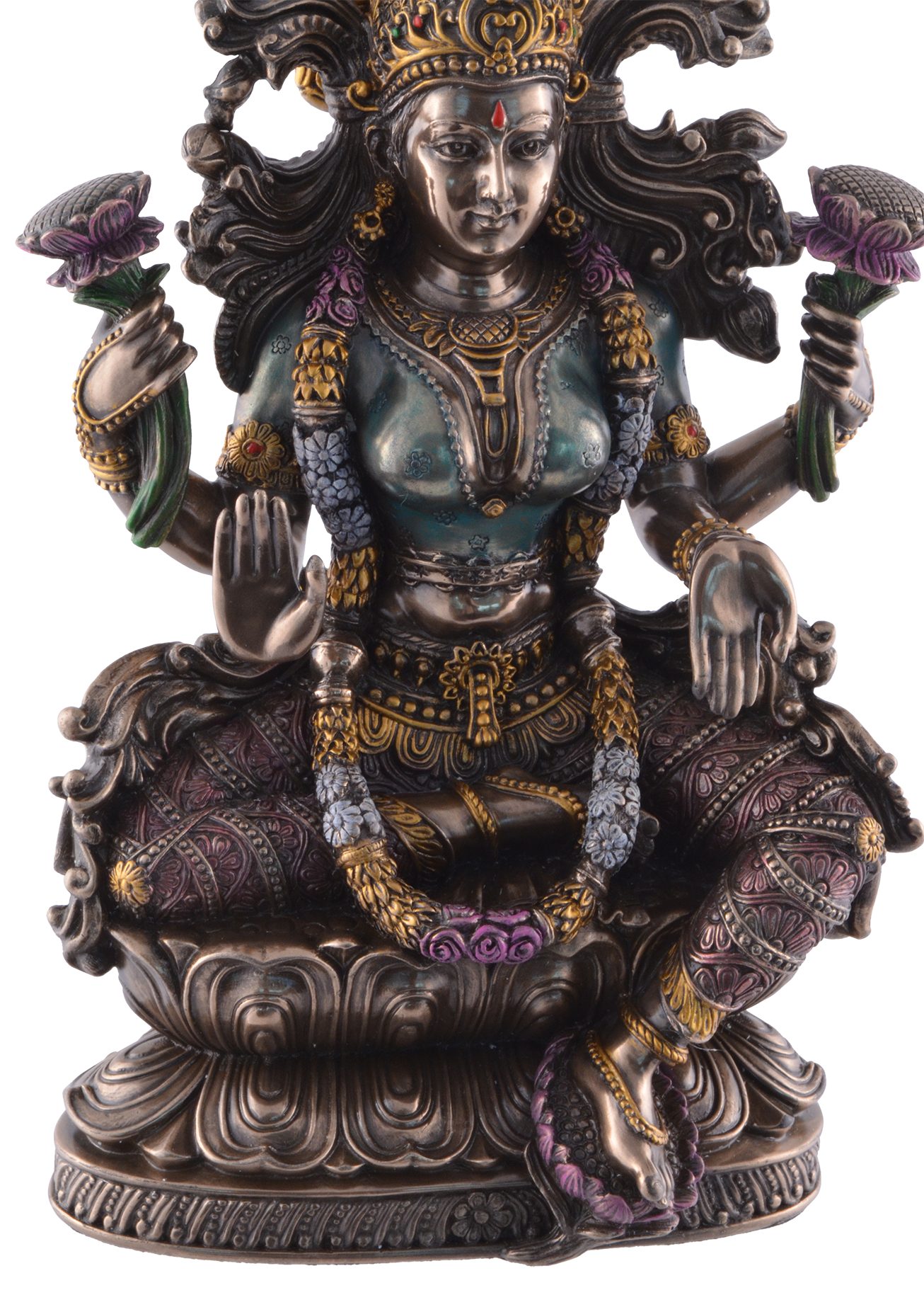 ca. des Vogler LxBxH von Dekofigur direct und Lakshmi Indische Wohlstands Hand Gmbh by bronziert 16x10x24cm Lotusthron Göttin Veronese, coloriert, auf