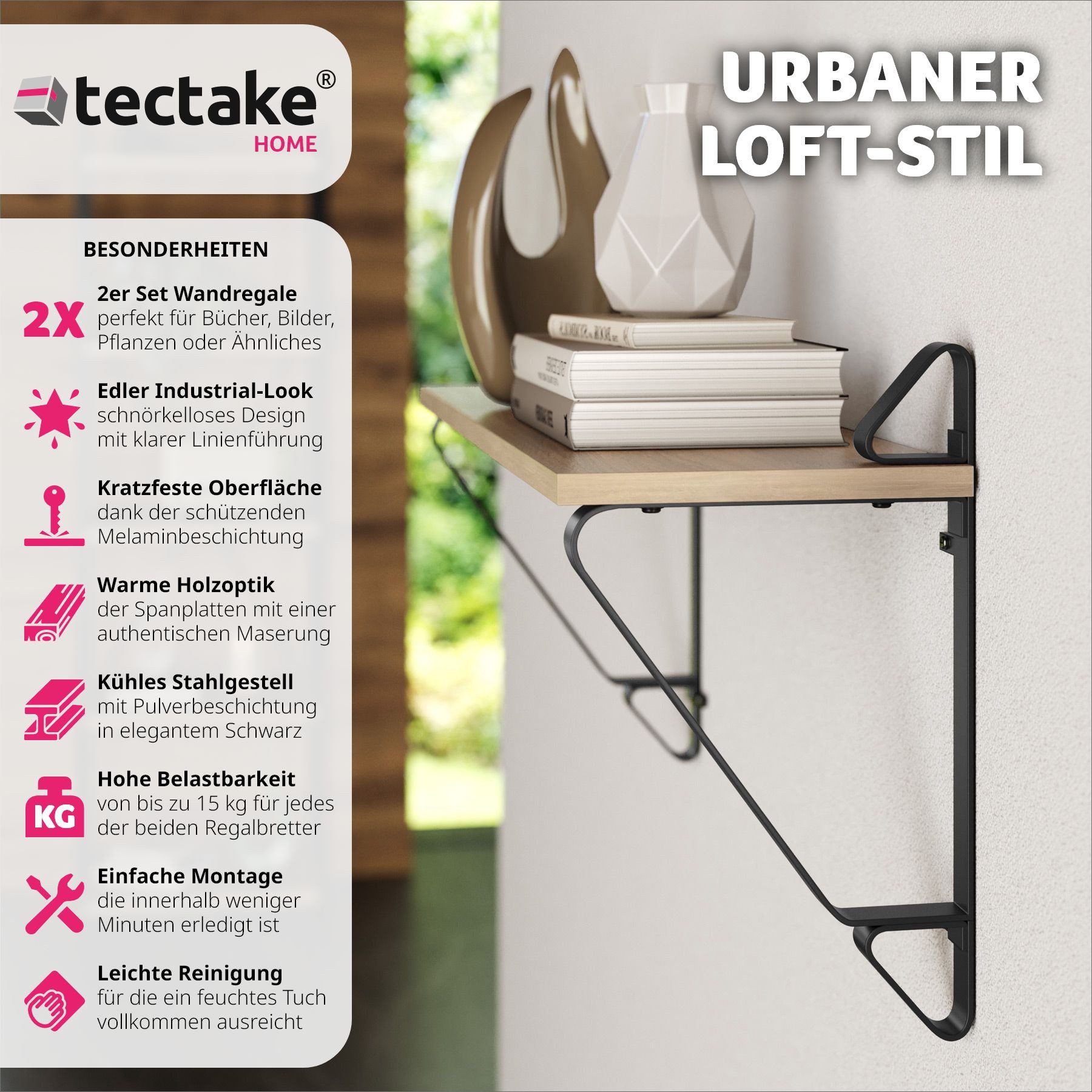 tectake Wandregal 2er Set Wandregal, Set 2-tlg., Industrial Style günstig online kaufen