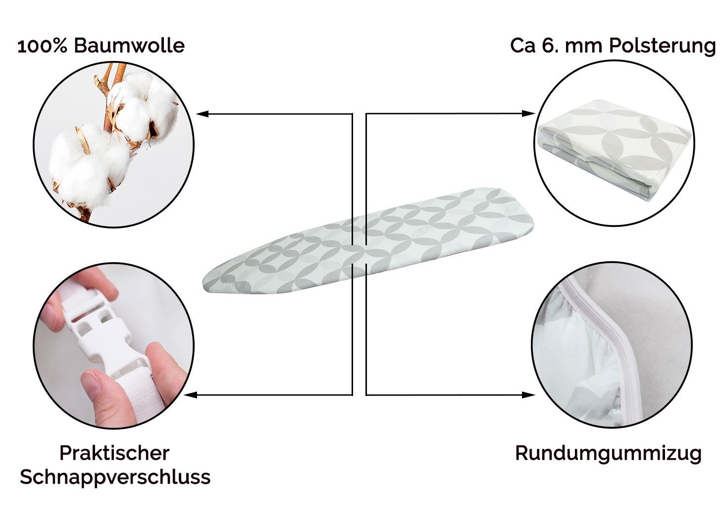 ZOLLNER Bügelbrettbezug, Gummizug, 100% Baumwolle, Schnappverschluss, günstig online kaufen