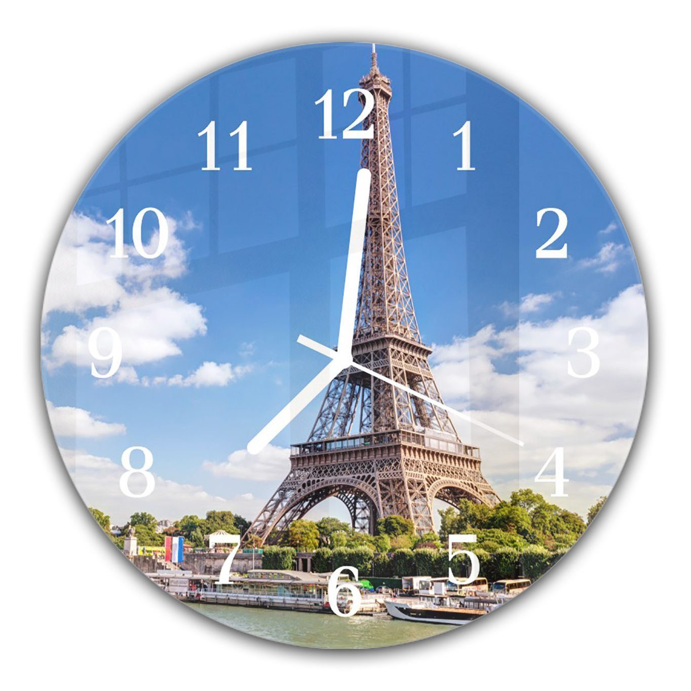 Primedeco Wanduhr Wanduhr aus Glas mit 30 Motiv - cm mit Paris Rund Durchmesser und Quarzuhrwerk Sommer im