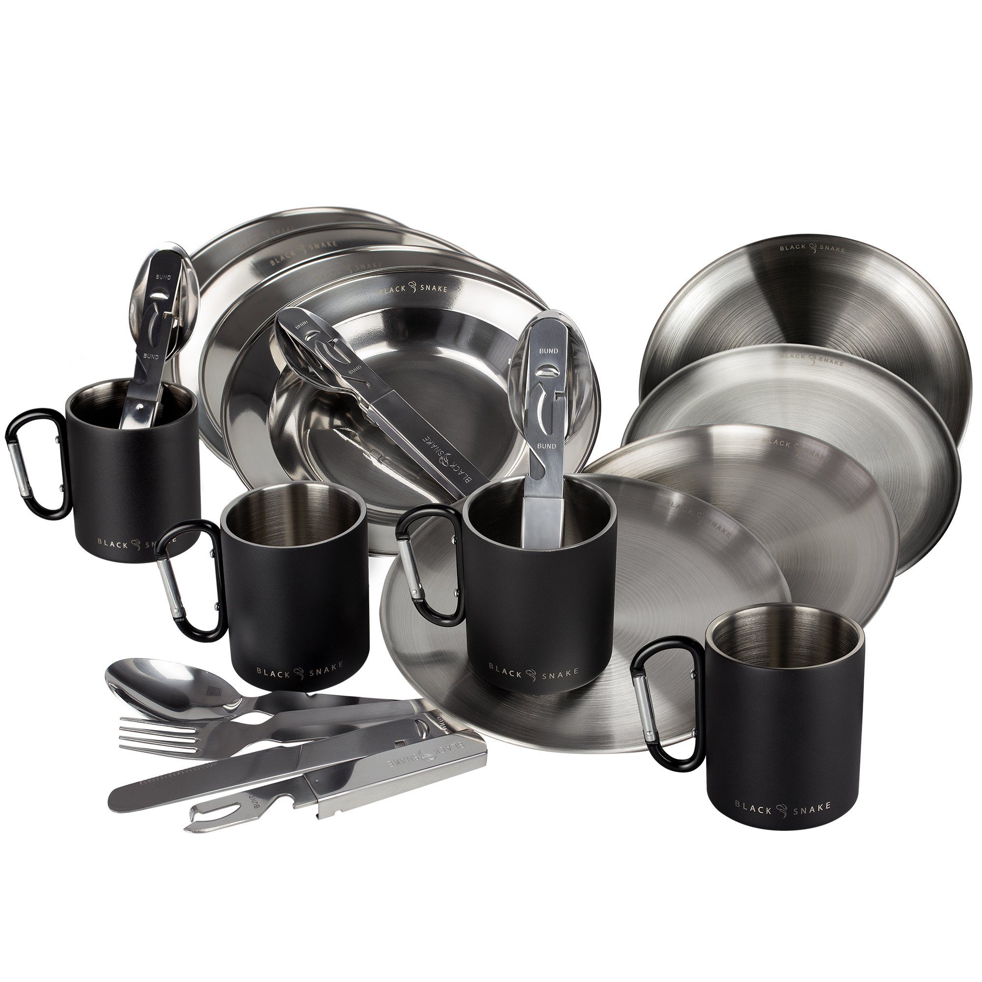 Black Snake Geschirr-Set flache und tiefe Camping Teller, Besteck und Tasse