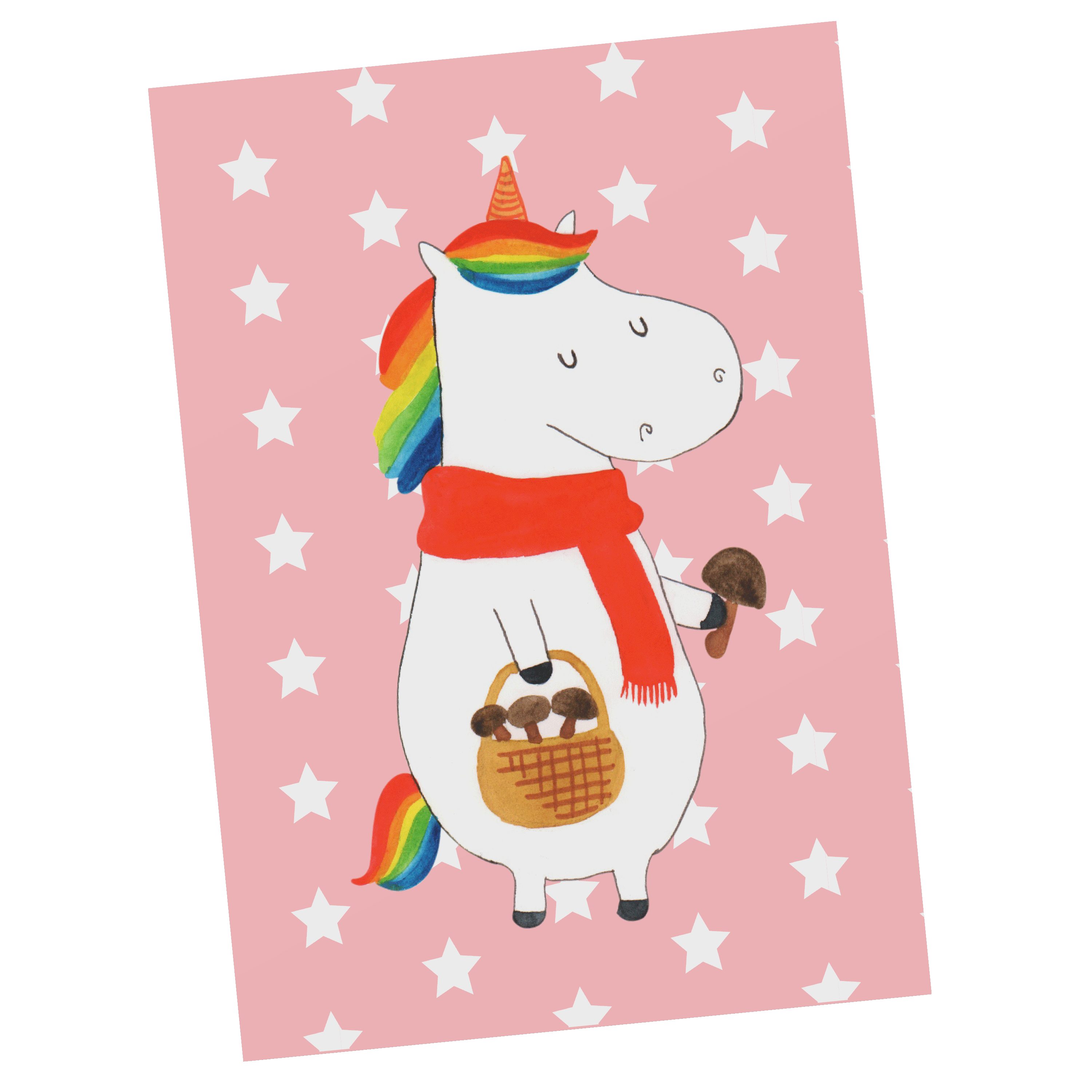 Mr. & Mrs. Panda Postkarte Einhorn Pilz - Rot Pastell - Geschenk, Liebeskummer, Geschenkkarte, E