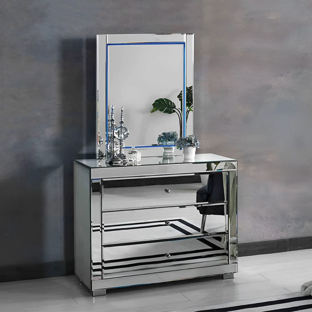 Xlmoebel Schminktisch Eleganter Schminktisch in Silber mit Stauraum für Kosmetik (Schminktisch), Hergestellt in Europa
