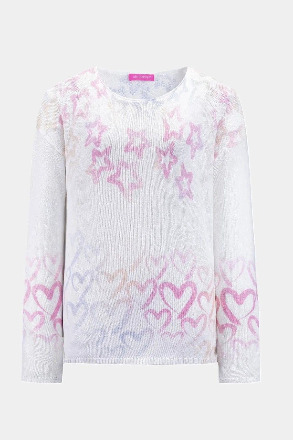 six-o-seven Strickpullover Six-p-Seven Strickpullover mit plakativen Design in WHITE
