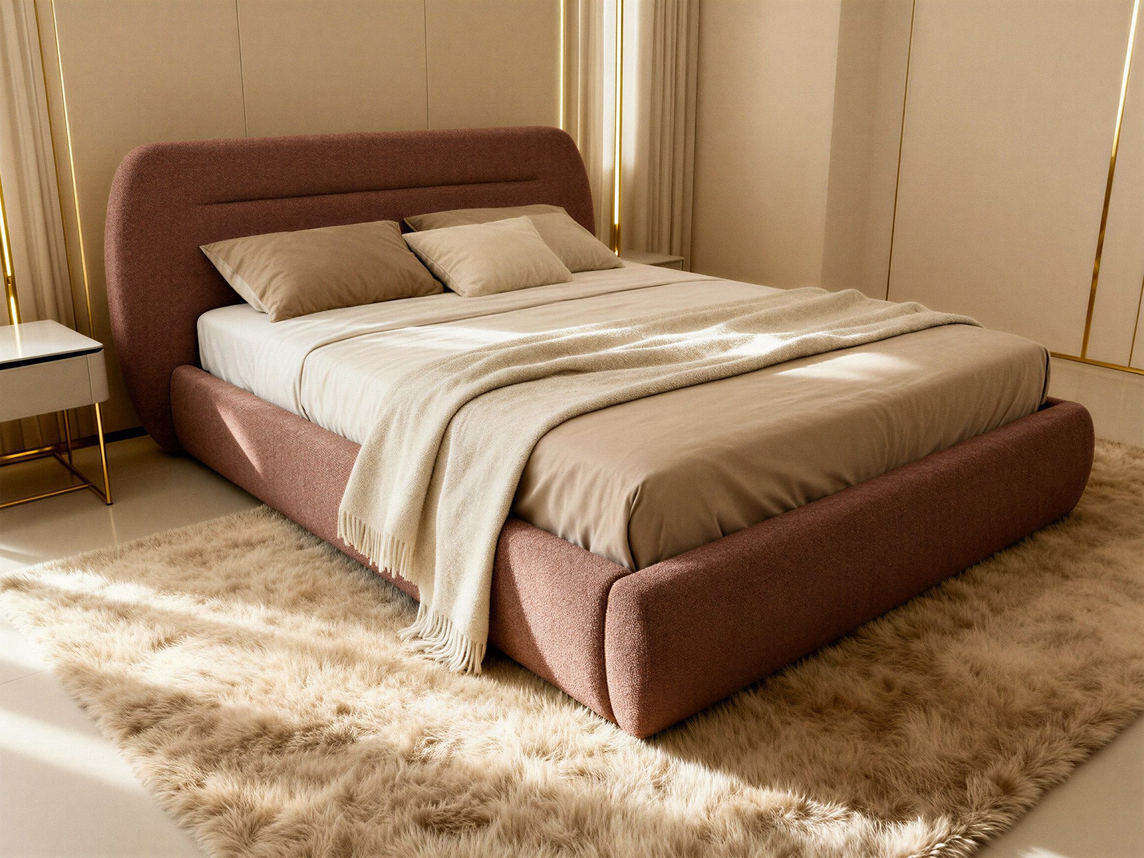 Sofnet Polsterbett Orio (mit Bettkasten und Lattenrost), Doppelbett, Bett mit Gasdruckfeder, Bouclé-Material