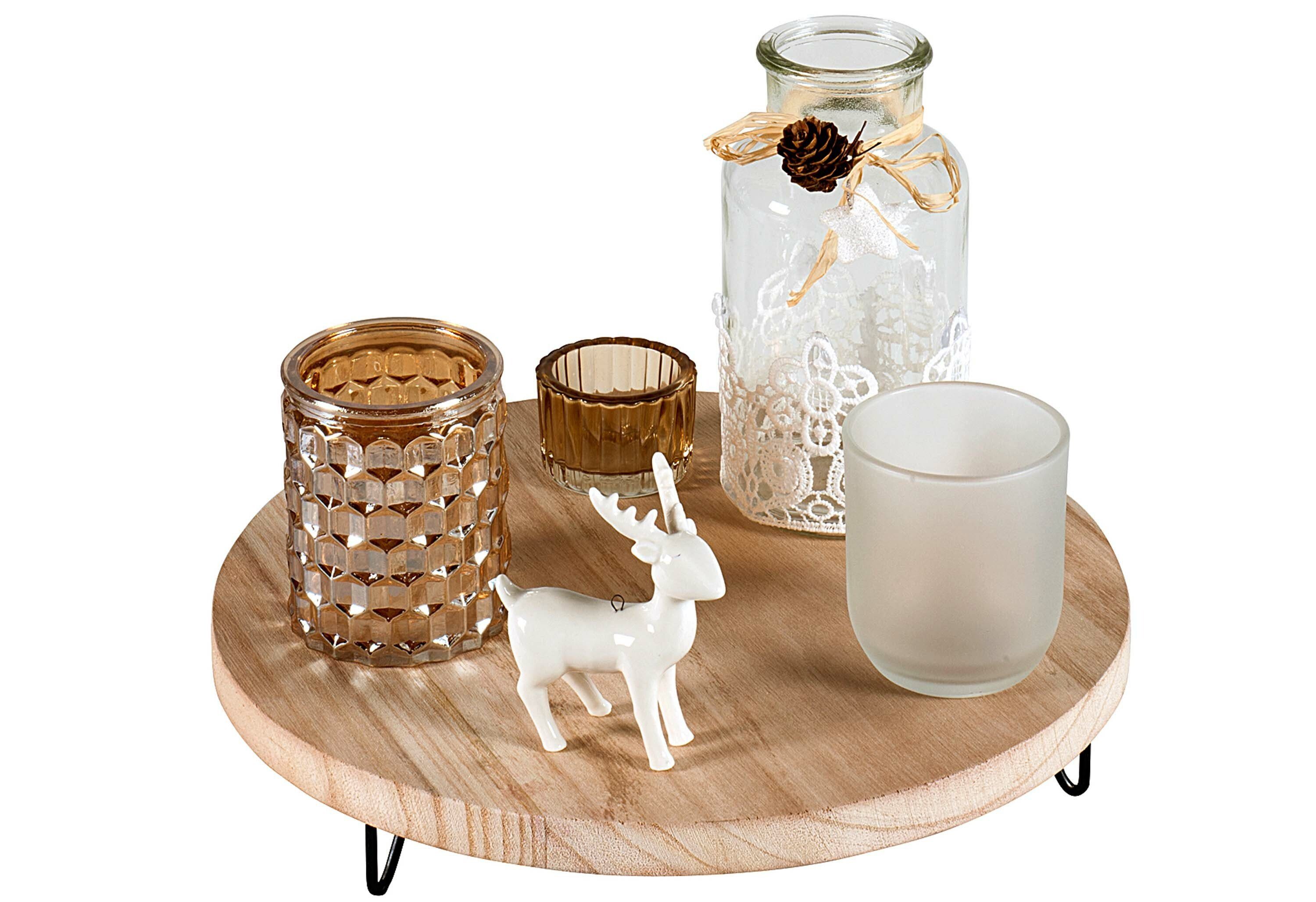 HTILiving Kerzenhalter Holz Glas mit Holztablett OTTO