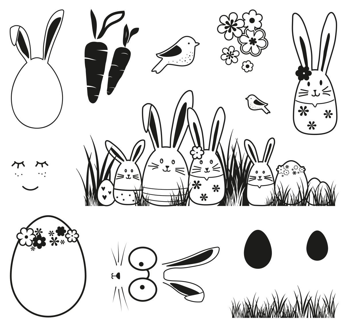 Rayher Stempel Hasenfamilie, 13 Stück