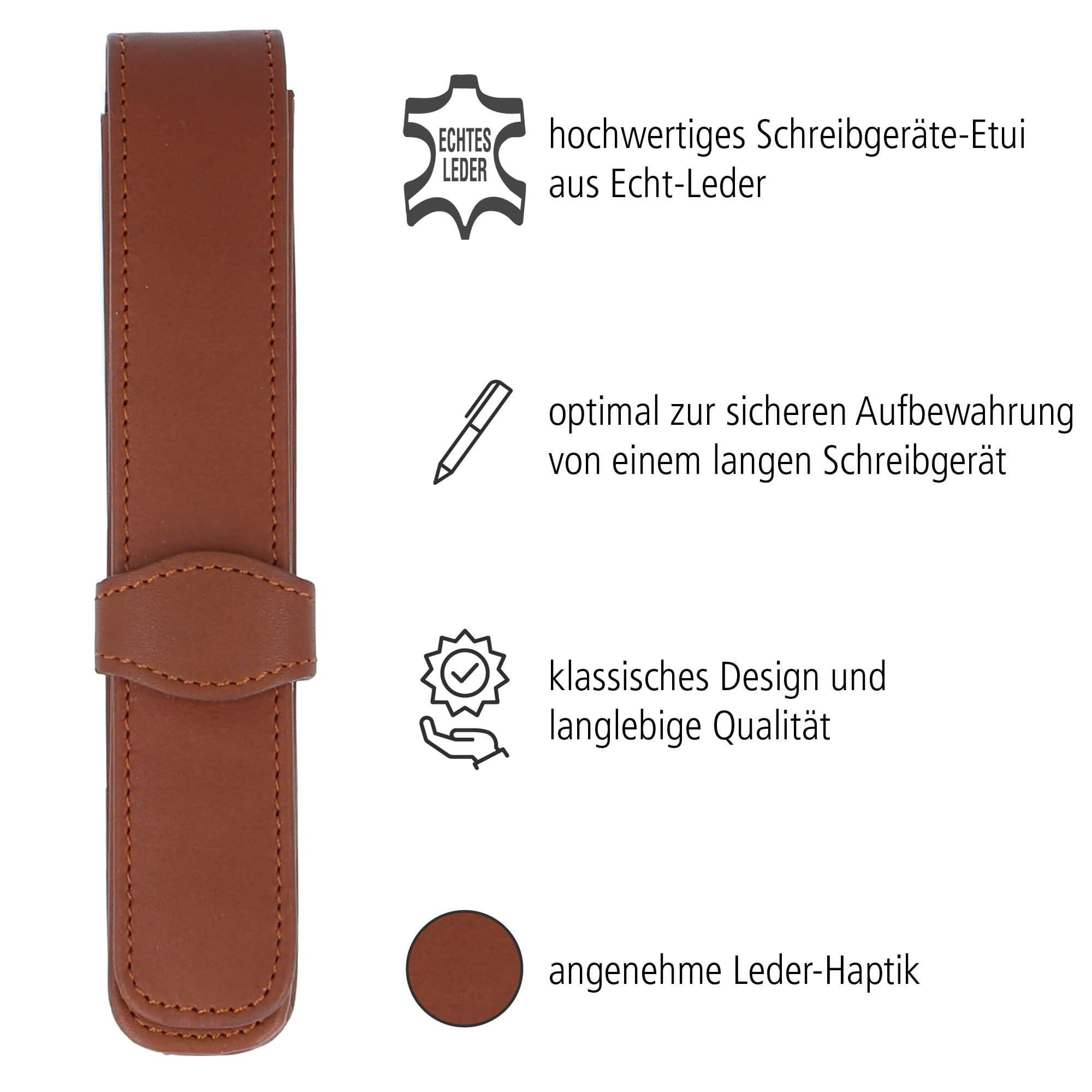 Online Pen Schreibgeräteetui Lederetui, (hochwertiges Braun Echtleder Füller-Etui), aus Stifte-Mäppchen