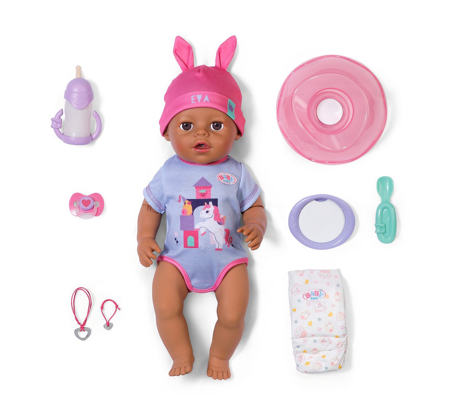Baby Born Babypuppe Eva Click & Play 43 cm, mit Click-&-Play: Hält Fläschchen und Löffel selbst - ohne Batterien – Bild 5 von 5