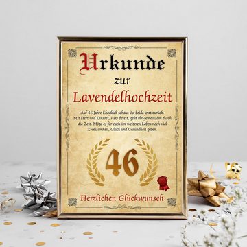 Tigerlino Poster Urkunde zum 46. Hochzeitstag Geschenk 46. Jahrestag Karte Ehepaar, Lavendelhochzeit