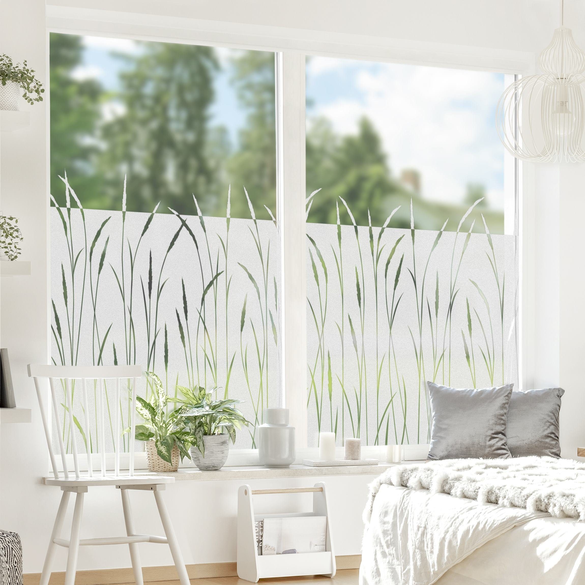 Bilderdepot24 Fensterfolie statisch haftend Motiv Fensterdeko Schilf Gräser Bordüre Blume, blickdicht, Innen Fenster Tür Balkontür Küche Badezimmer Wohnzimmer S – Bild 5 von 5