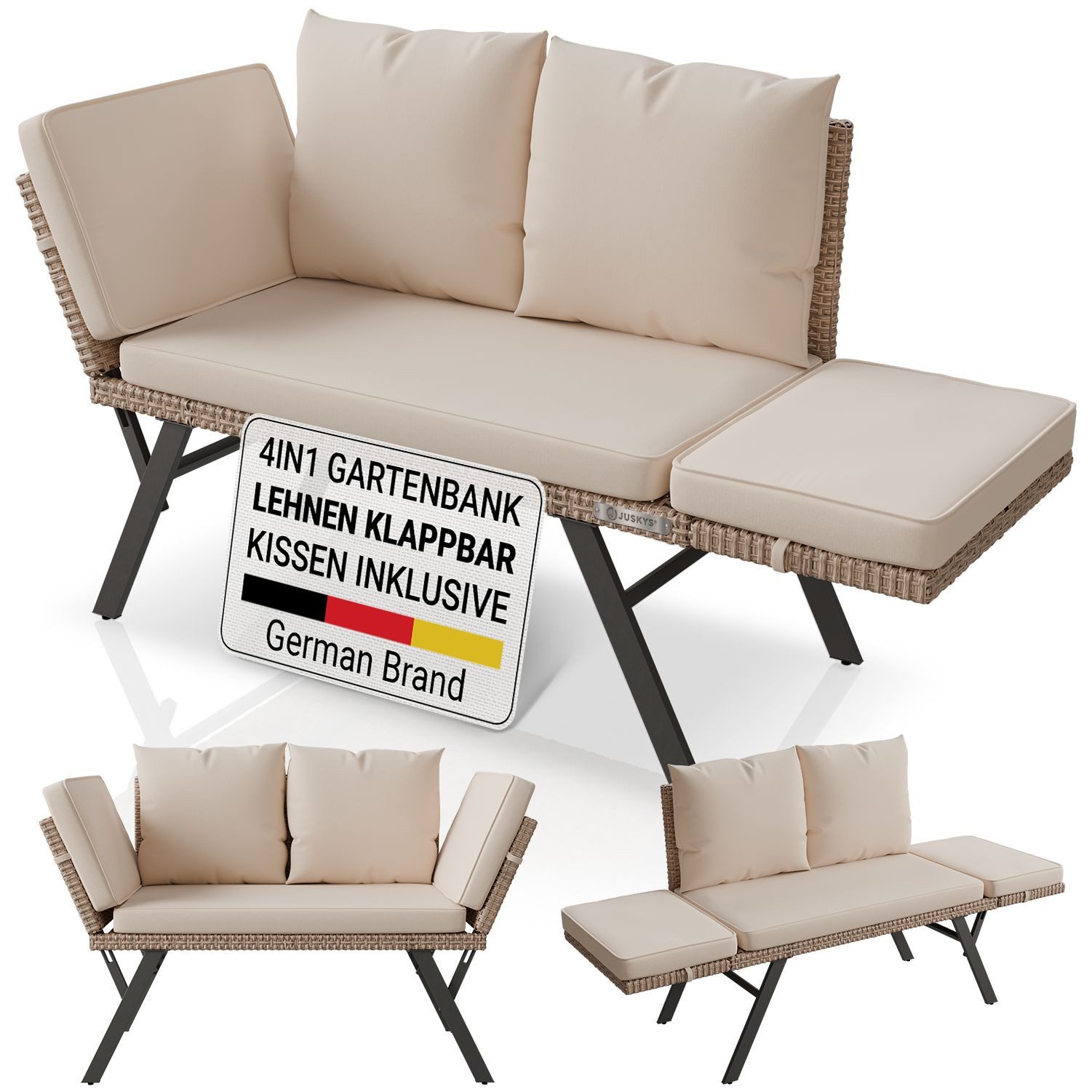 Juskys Multifunktionsliege Calvia, Multifunktional mit klappbaren Teilen inkl. Polster, Belastbar 240 kg