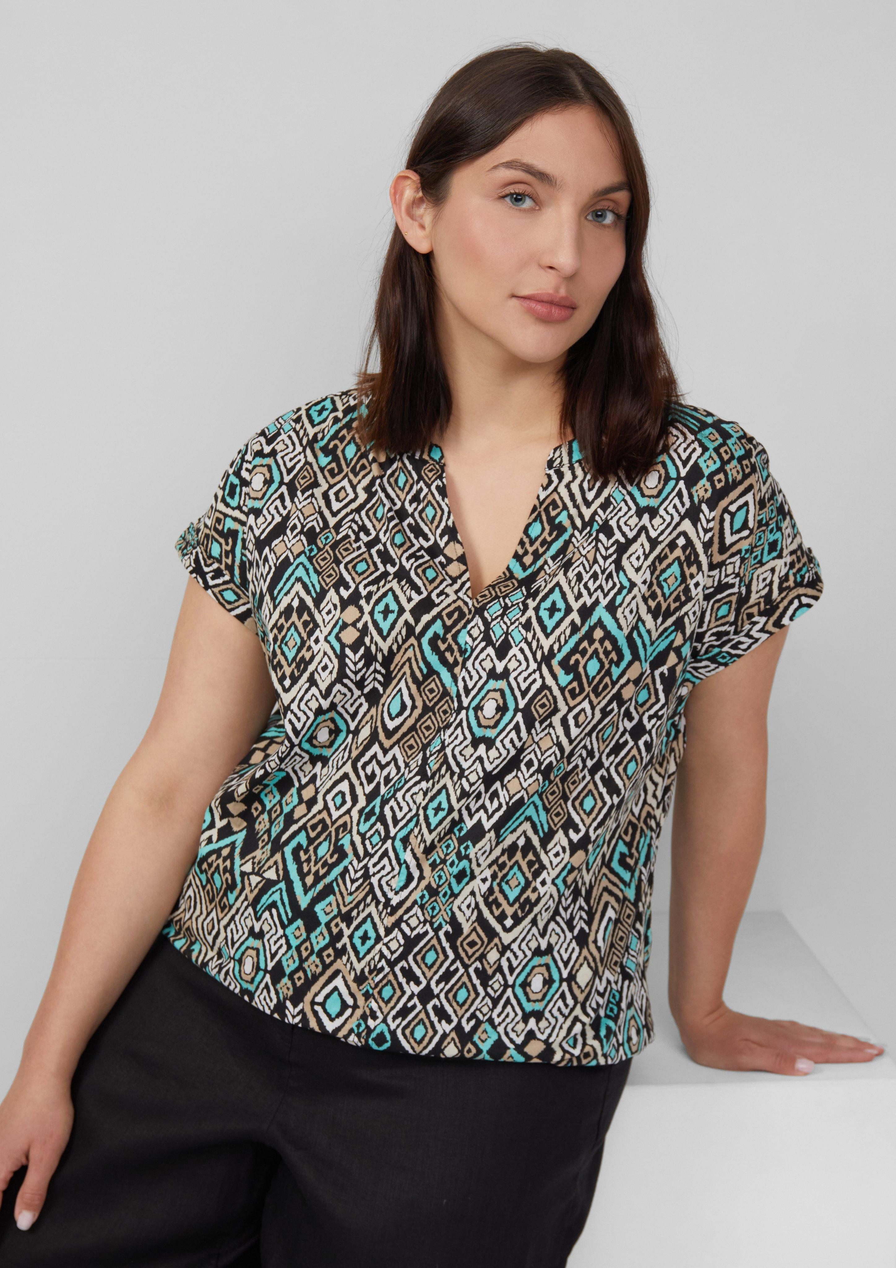 s.Oliver Kurzarmbluse Leichte Baumwoll-Bluse mit All-over-Print günstig online kaufen