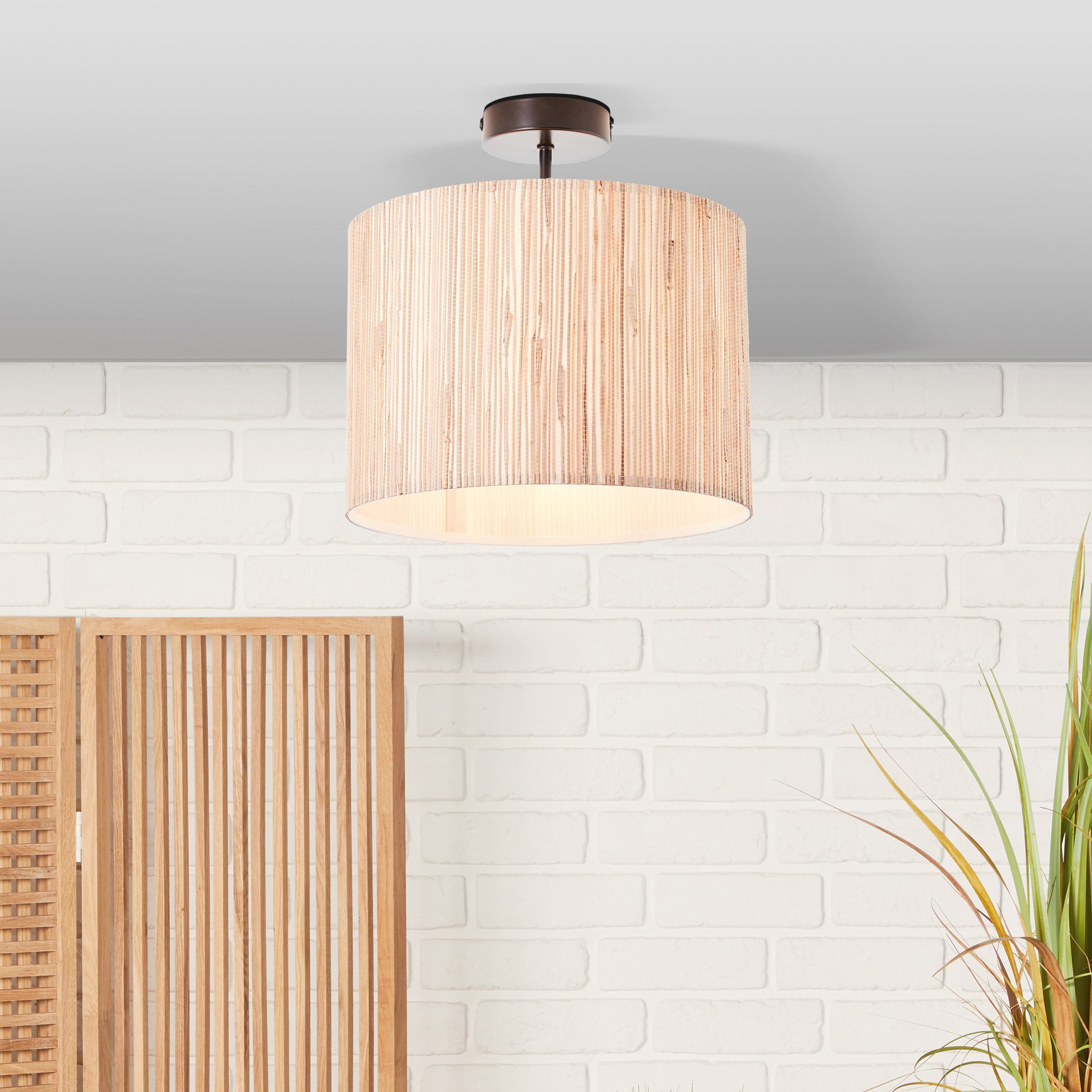 Lightbox Deckenleuchte, ohne Leuchtmittel, Deckenlampe mit Seegras Schirm, Ø 30 cm, dimmbar, E27, max. 52W