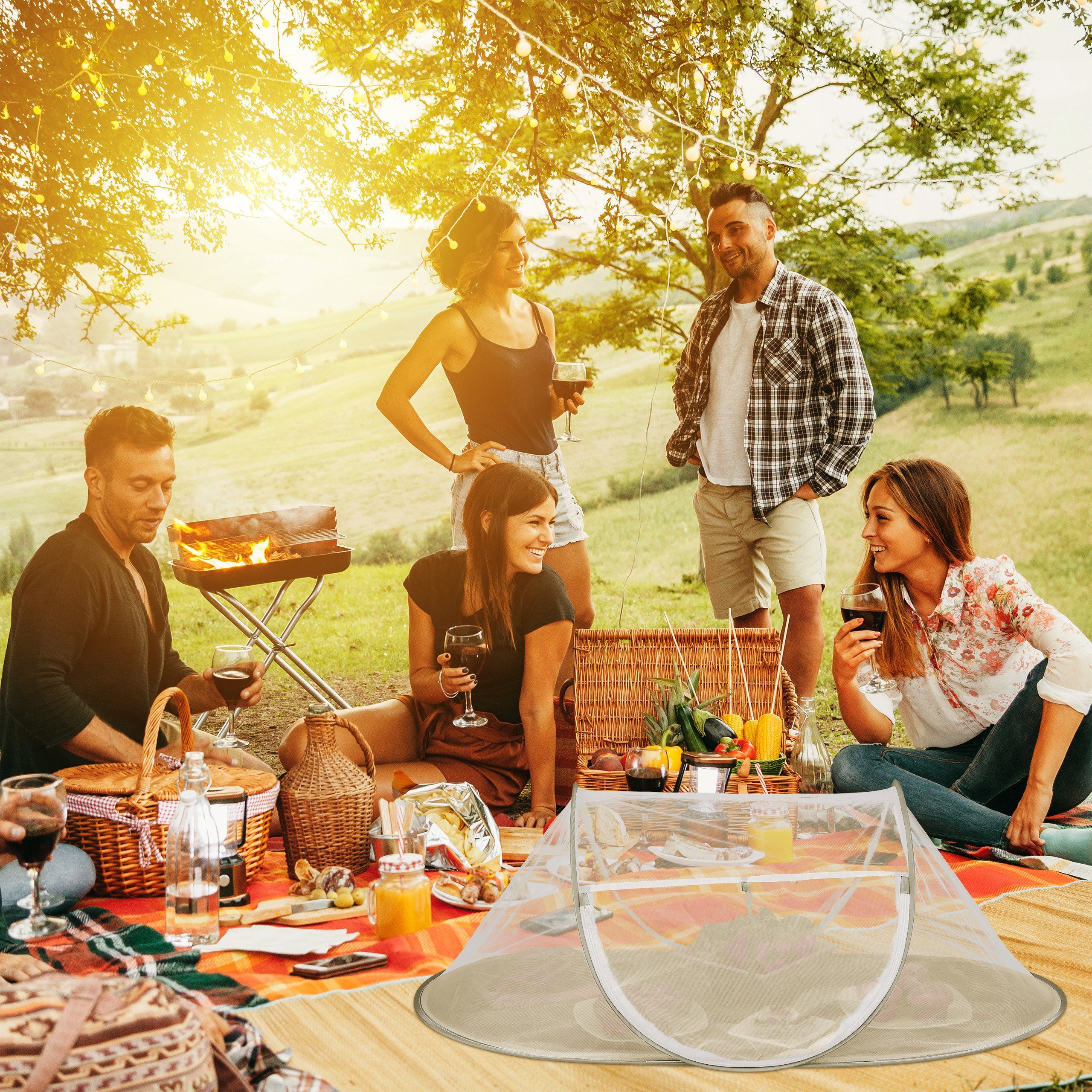 relaxdays Schutzhaube Fliegenhaube für Lebensmittel grau