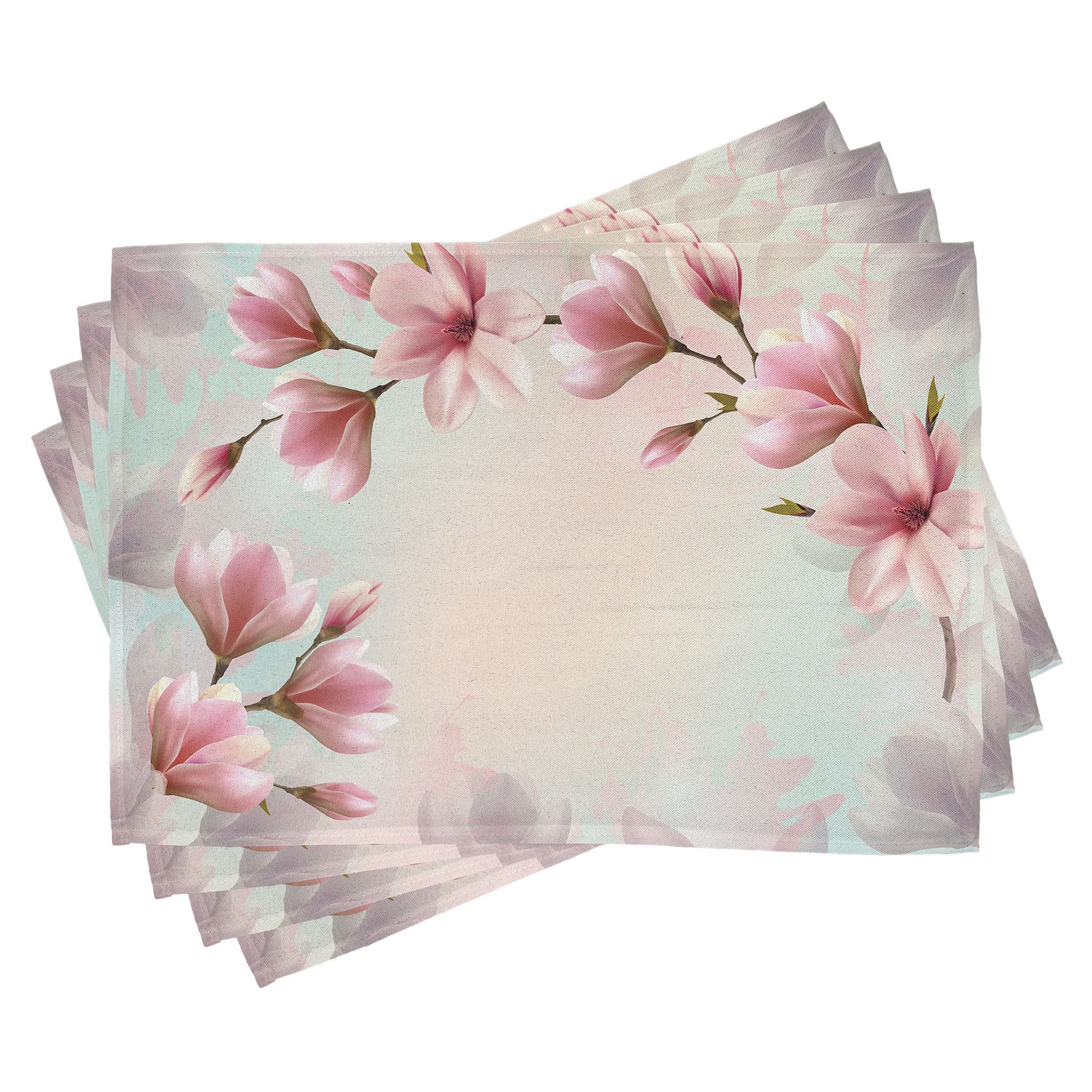 Abakuhaus Platzset Waschbare Stoff Esszimmer Küche Tischdekorations Digitaldruck, (4-teilig, 4-St., Set aus 4x), Magnolie Double Exposure Effect