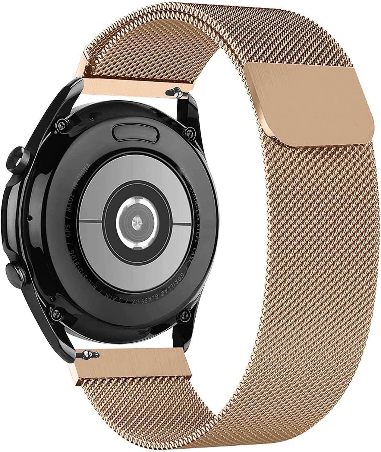 Stegbreite Smartwatch 20/22mm Widmann-Shop Galaxy Metall Smartwatch-Armband Armband Gold Retro Milanese Samsung