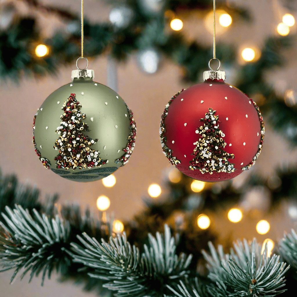 enzo de gasperi Weihnachtsbaumkugel 2er-Set dekorative, verzierte Weihnachtskugeln Rot und Grün Ø 8 cm