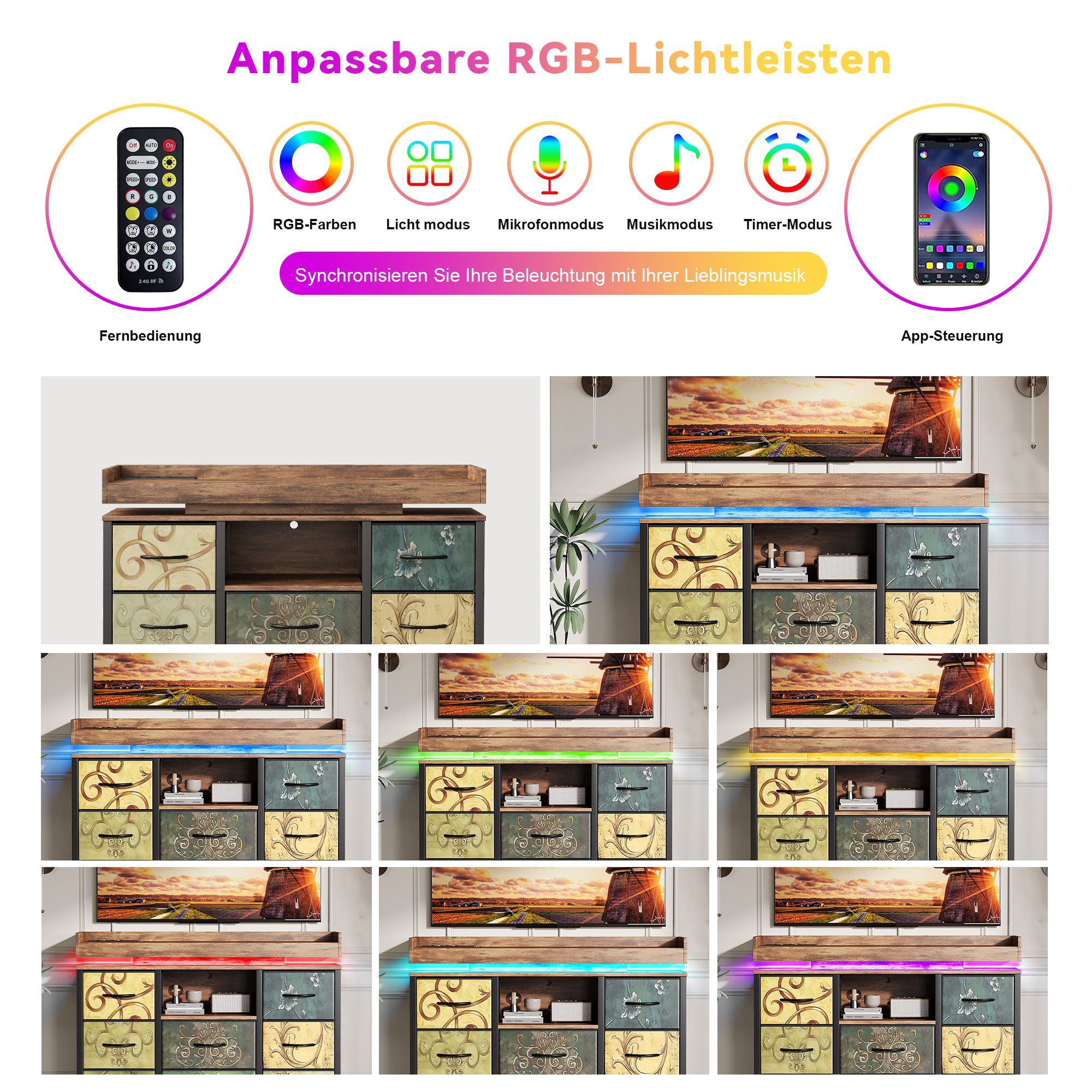 Simurq Kommode Moderne Kommode Sideboard Schubladen Stauraumschrank Beistellschrank