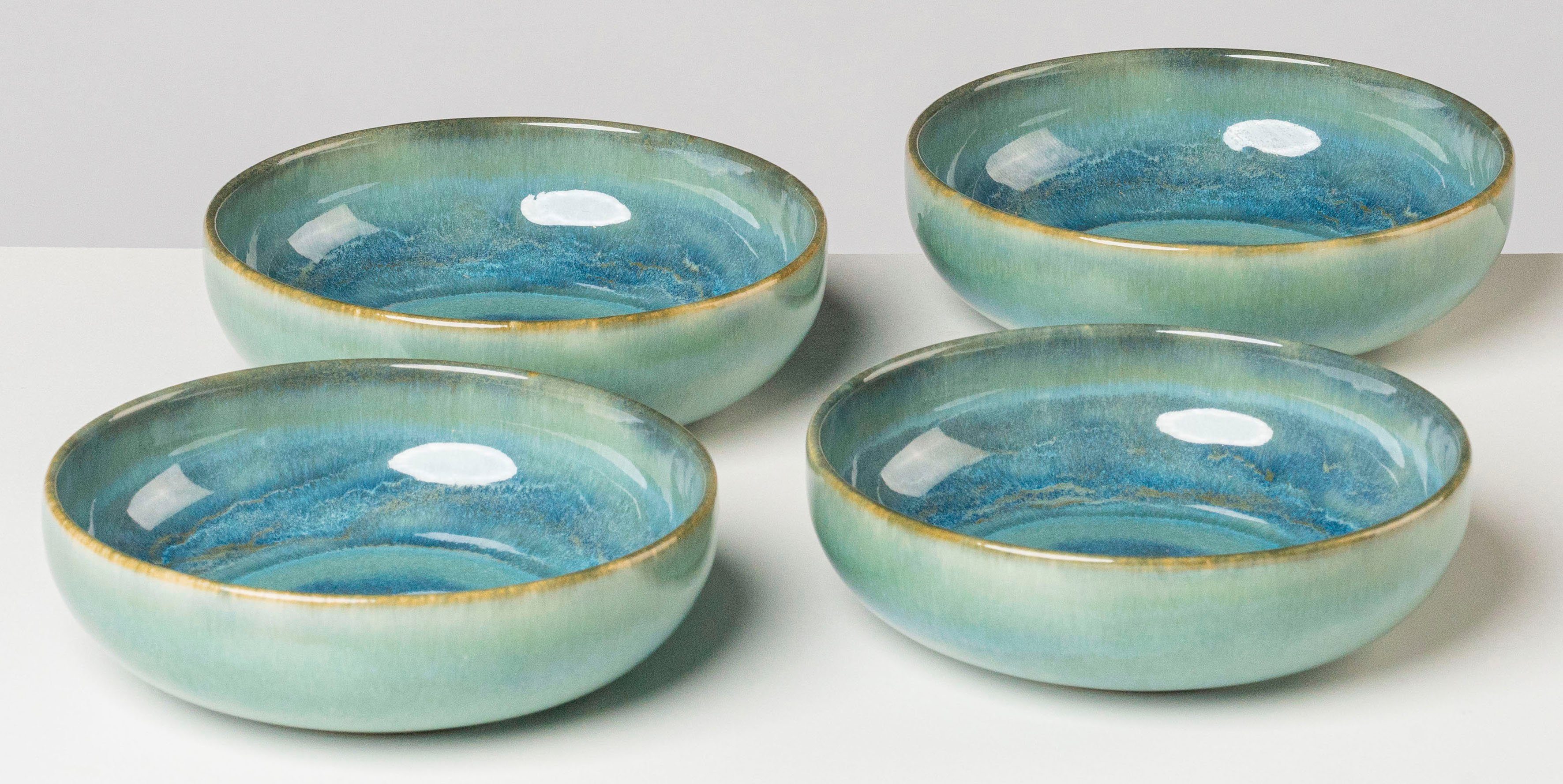 Gipfelstück Müslischale Tiefer See, Steinzeug, (Set, 4-tlg), Scandi-Style, glänzende Reaktivglasur, jedes Stück ein Unikat