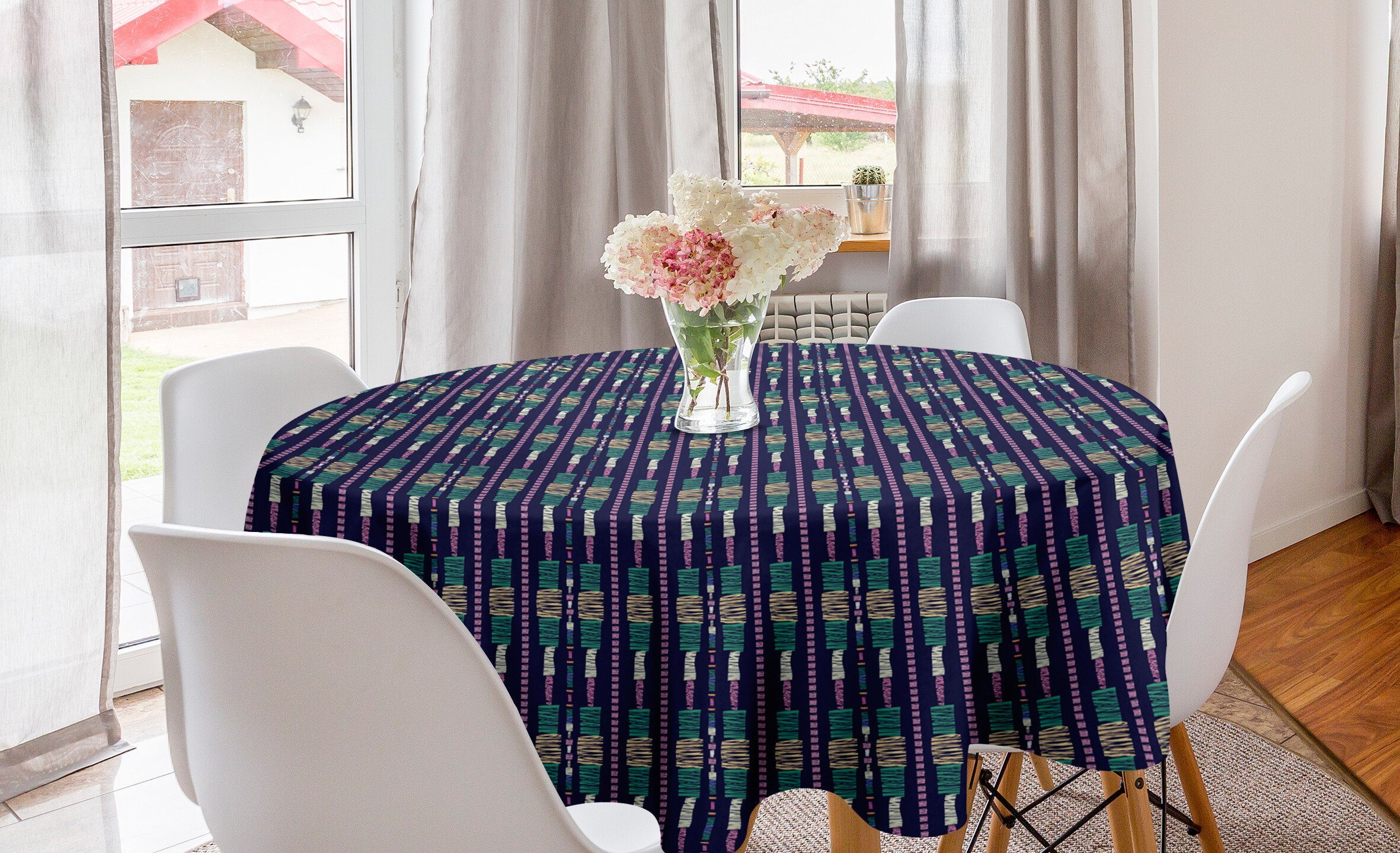 Tischdecke Küche Tischdecke Schraffierte Streifen Geometrische Dekoration, für Abakuhaus Esszimmer Kreis Abstrakt Abdeckung