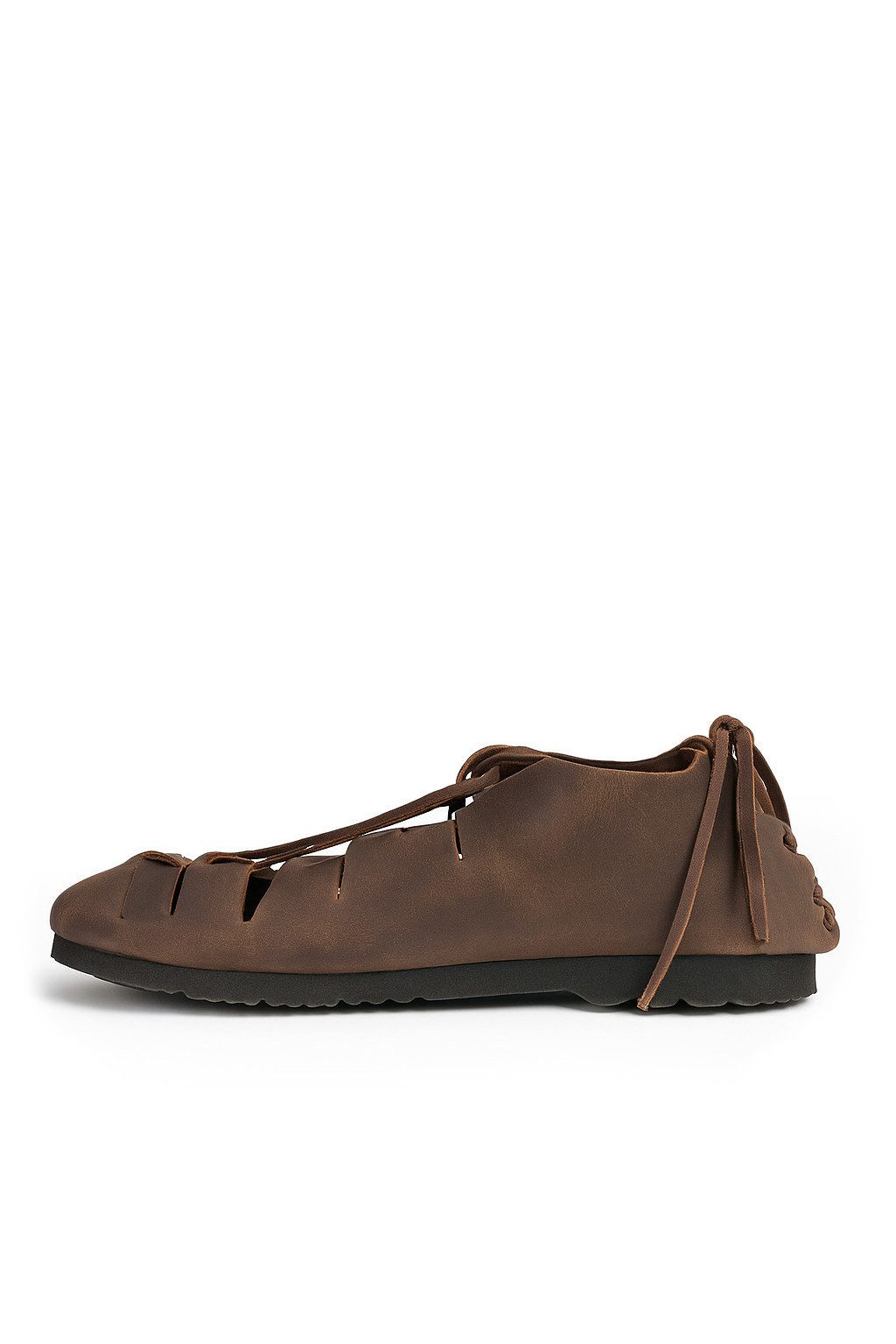 Leonardo Carbone Wikinger-Kostüm Bundschuhe aus Nubukleder, Kreuzmuster-Schnürung, weiches Leder