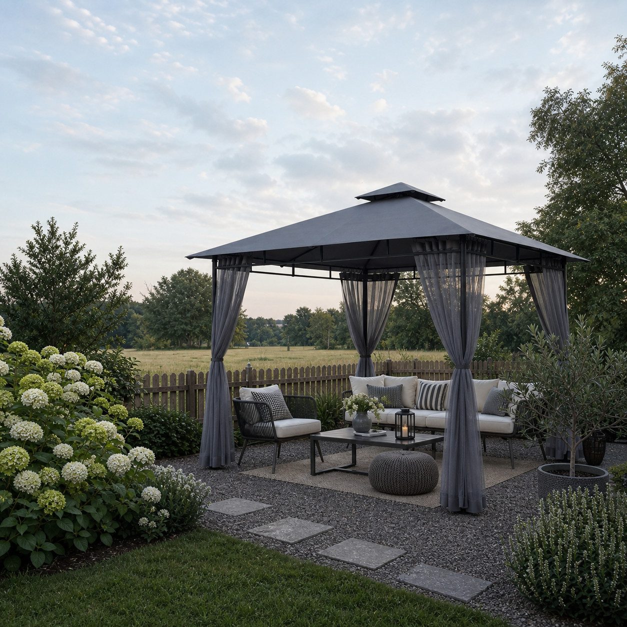 Sekey Pavillon 3 x 3m Pavillon Partyzelt Gartenpavillon mit Moskitonetz, Doppeldach, mit 4 Seitenteilen, Stabil, Wasserdicht, Winfest, Sonnenschutz – Bild 4 von 5