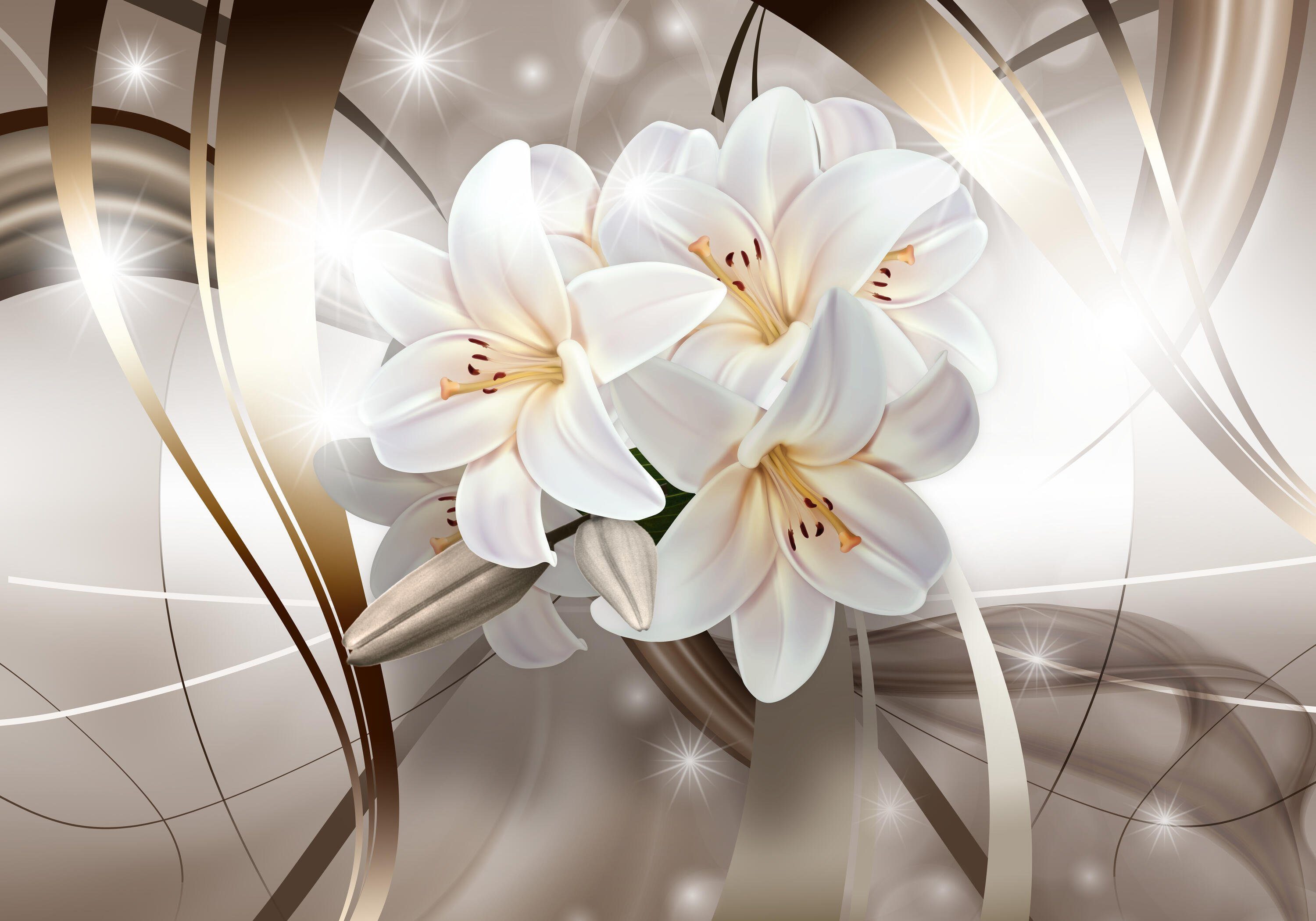 wandmotiv24 Fototapete weiße Lilien Blüten, glatt, Wandtapete, Motivtapete, matt, Vliestapete