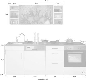 HELD MÖBEL Küchenzeile Paris, ohne E-Geräte, Breite 220 cm