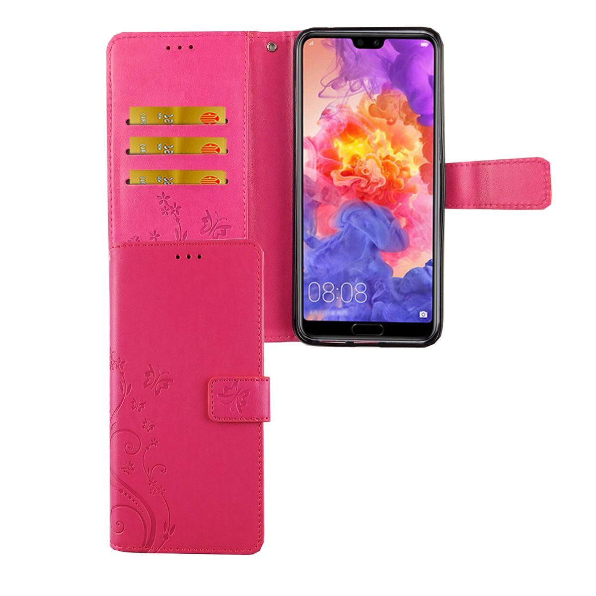 König Design Handyhülle Huawei P20 Pro, Huawei P20 Pro Handyhülle Bookcover Rosa