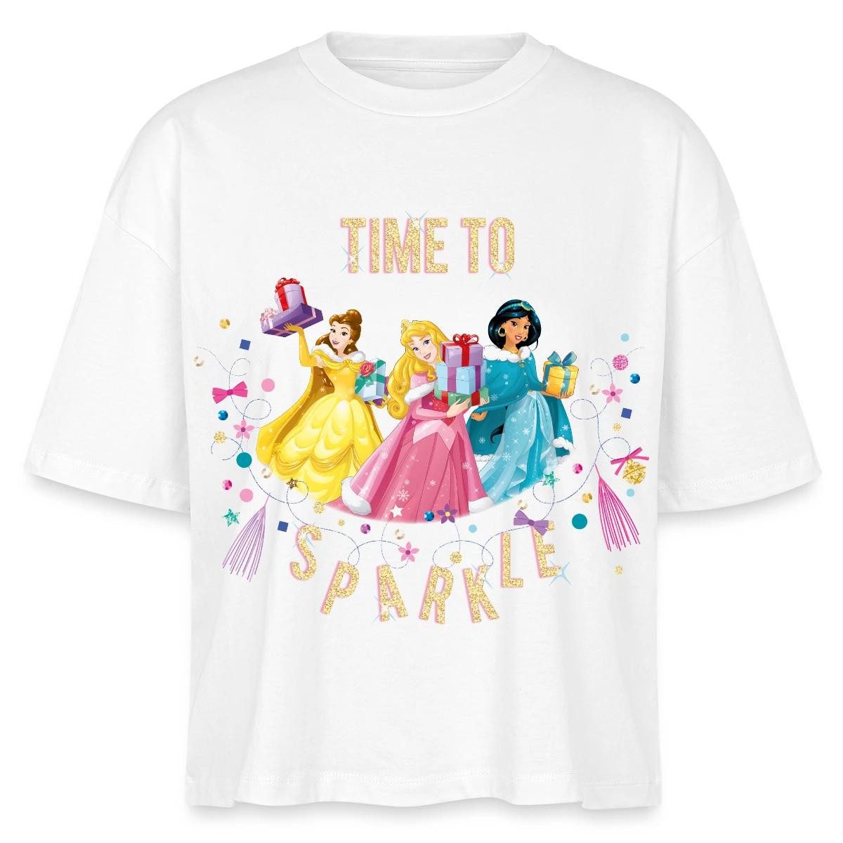 Spreadshirt T-Shirt Belle, Aurora & Jasmin Time To Sparkle Boxy Shirt Damen (1-tlg)