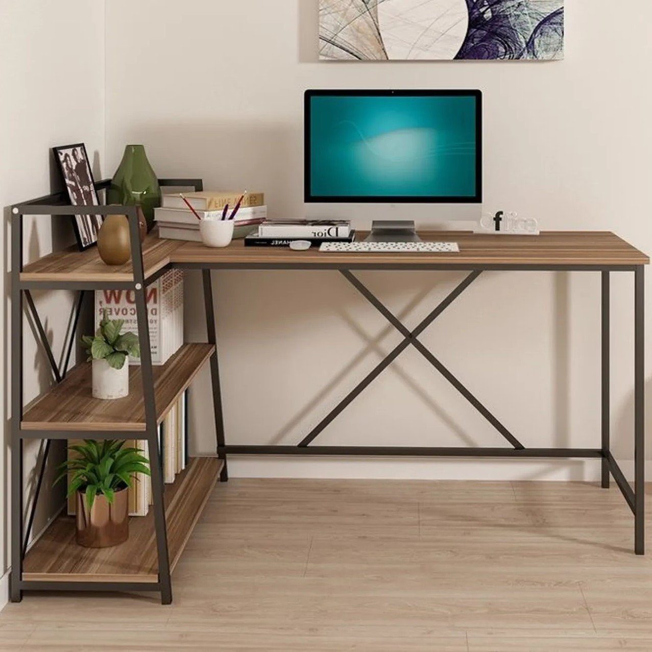 Bücherregal, mit Industriedesign Moblix Schreibtisch LORI Schreibtisch Bürotisch