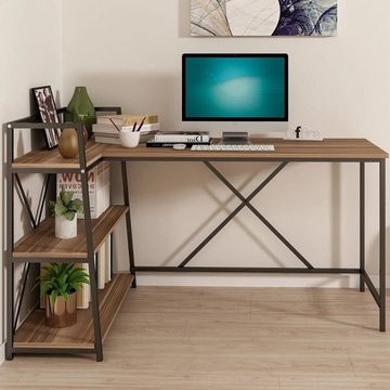 Moblix Schreibtisch LORI Bürotisch, Computertisch, mit Bücherregal, Industriell (Bücherregal integriert, L-Form, Industrie Design)