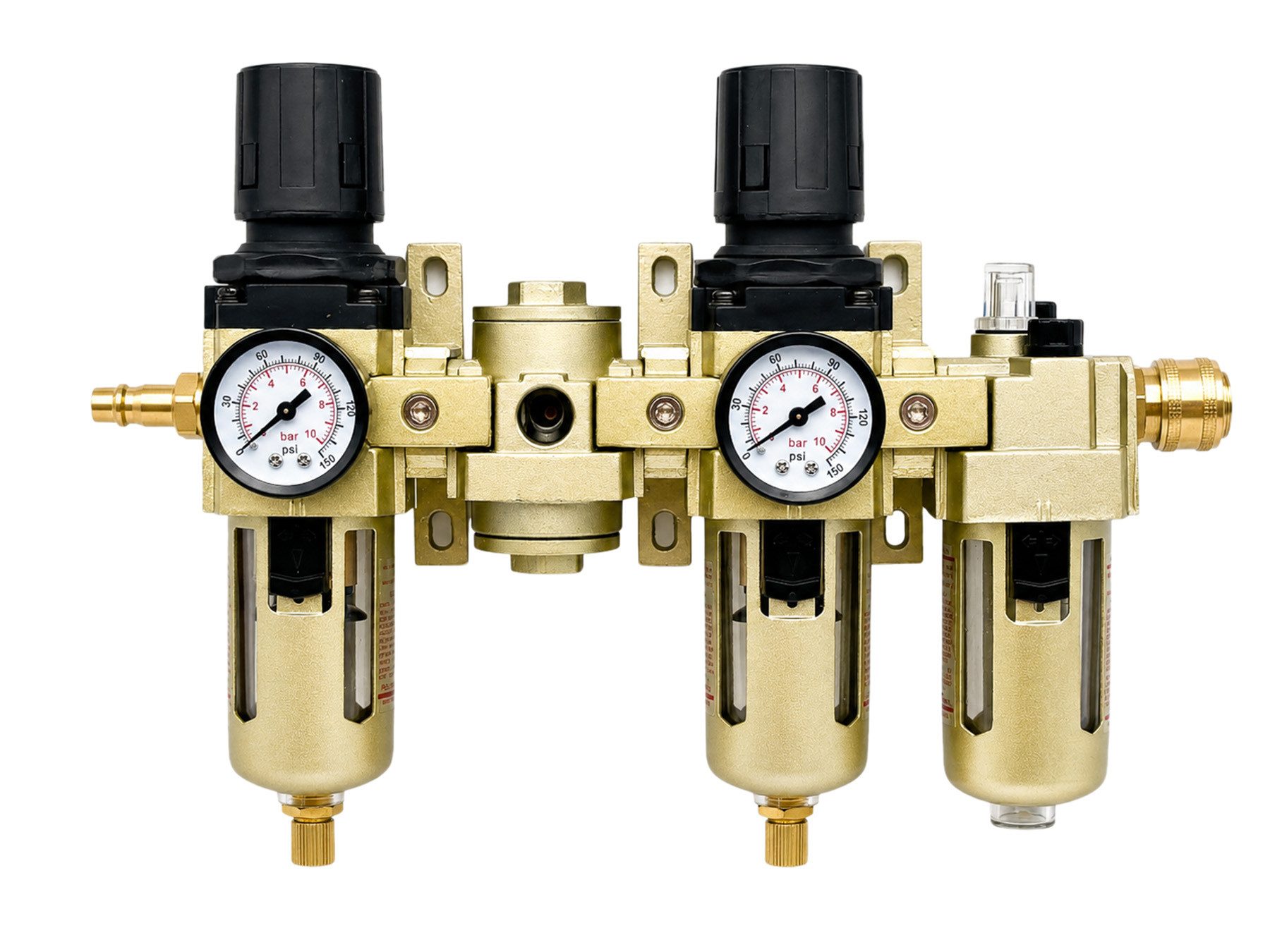 WELDINGER Druckluftwerkzeug Druckluft Kombieinheit 2 Abgänge Entfeuchter Regler / Öl-Nebler 3/8", (1-tlg), Wasserabscheider mit Druckregler, Manometer plus Nebelöler
