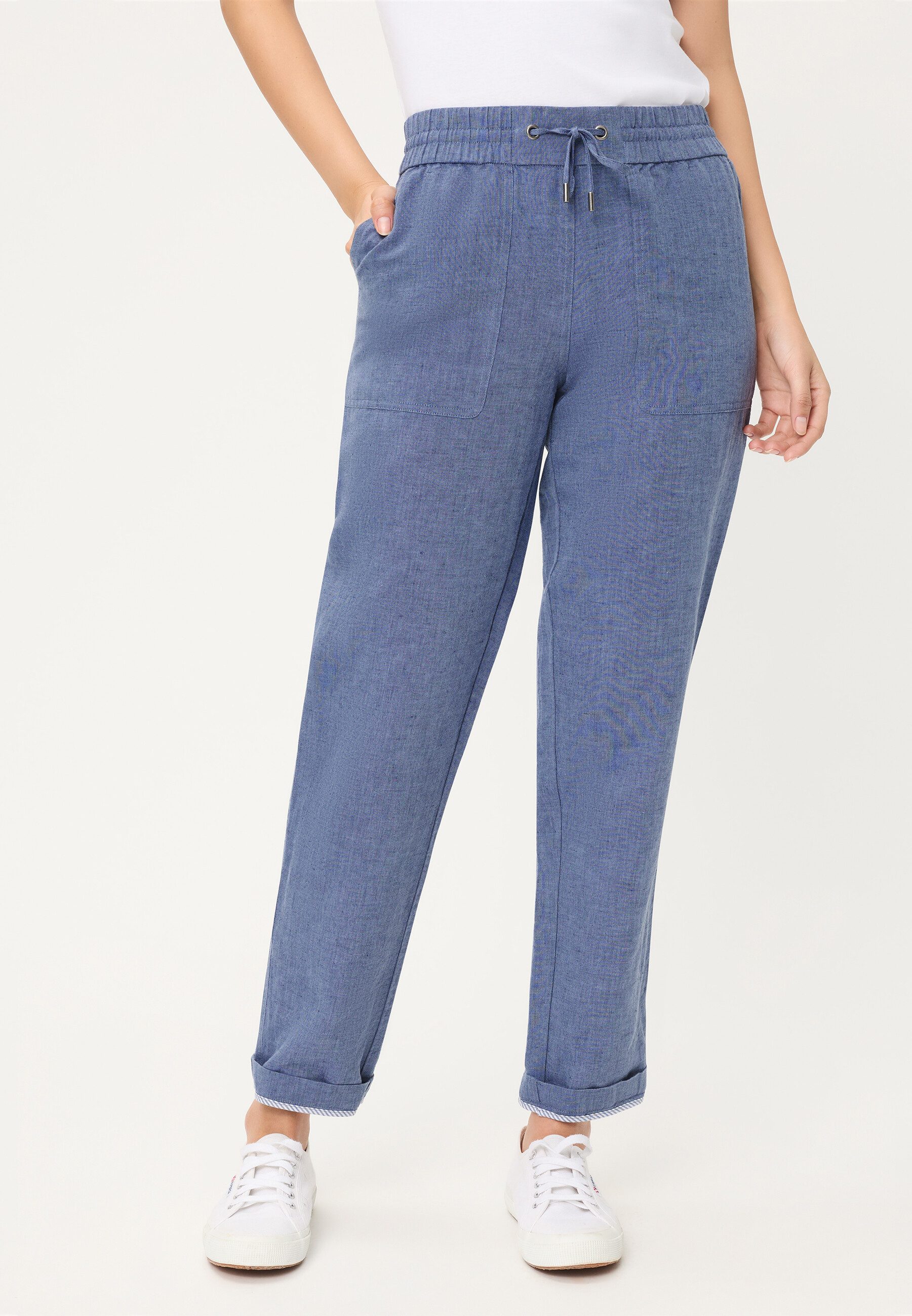 Olsen Stoffhose Hose mit elastischem Bund aus Leinen-Baumwoll-Mix