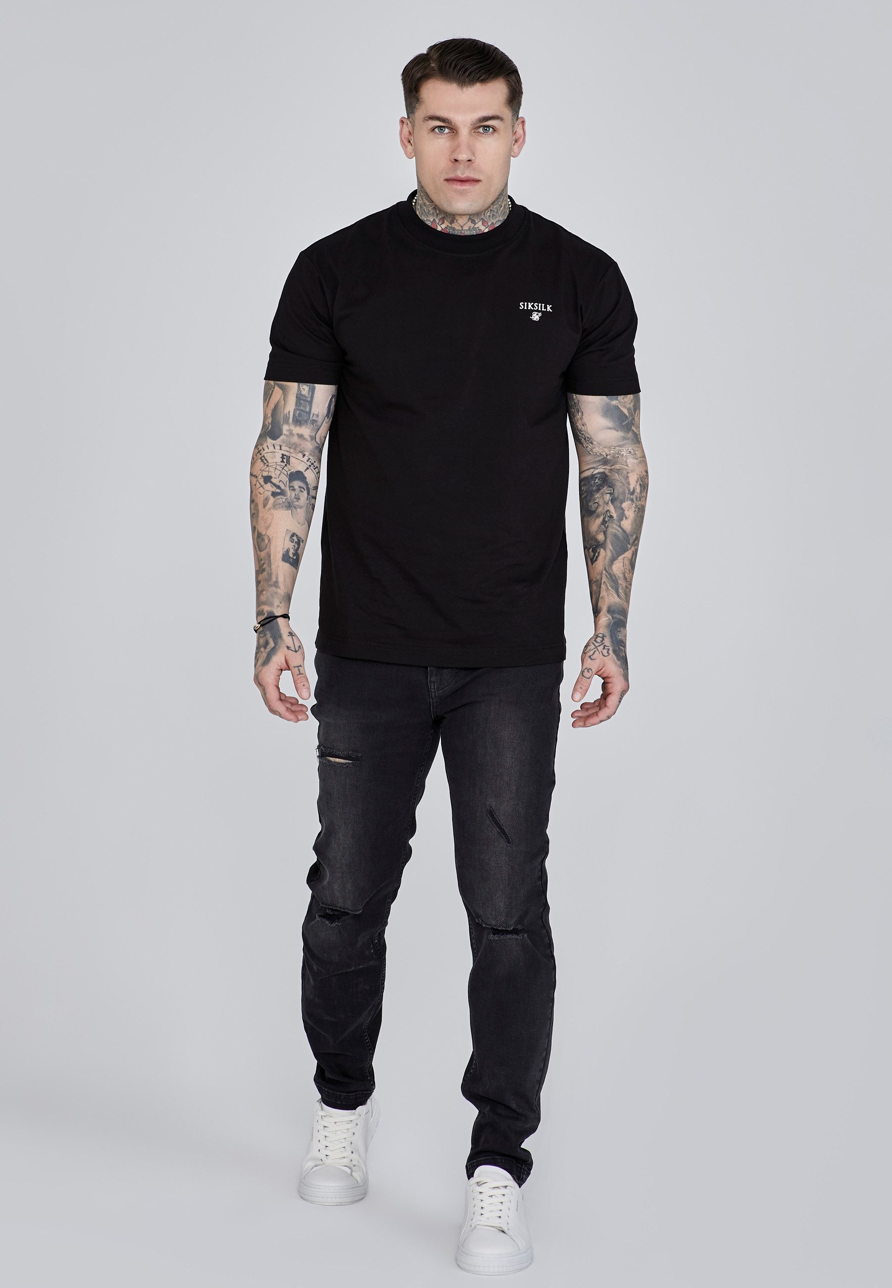 Siksilk Slim-fit-Jeans SikSilk Herren Schwarze Distressed Slim Fit Jeans günstig online kaufen