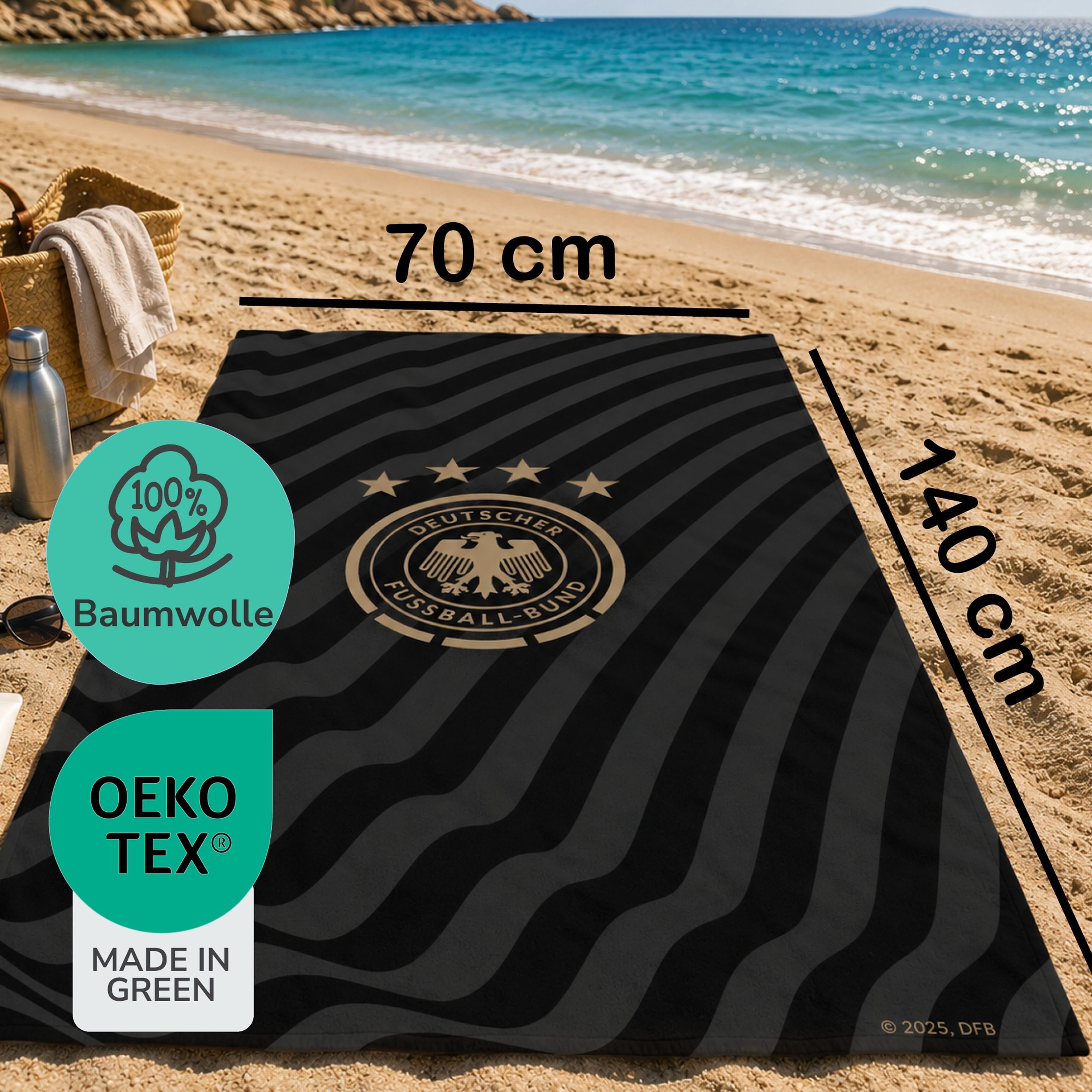 Deutscher Fußball-Bund Duschtücher Strandtuch zur Fußball WM 2026, 70x140 cm, 100% Baumwolle, Frottee, offizelles DFB Duschtuch "Männer-Nationalmannschaft"