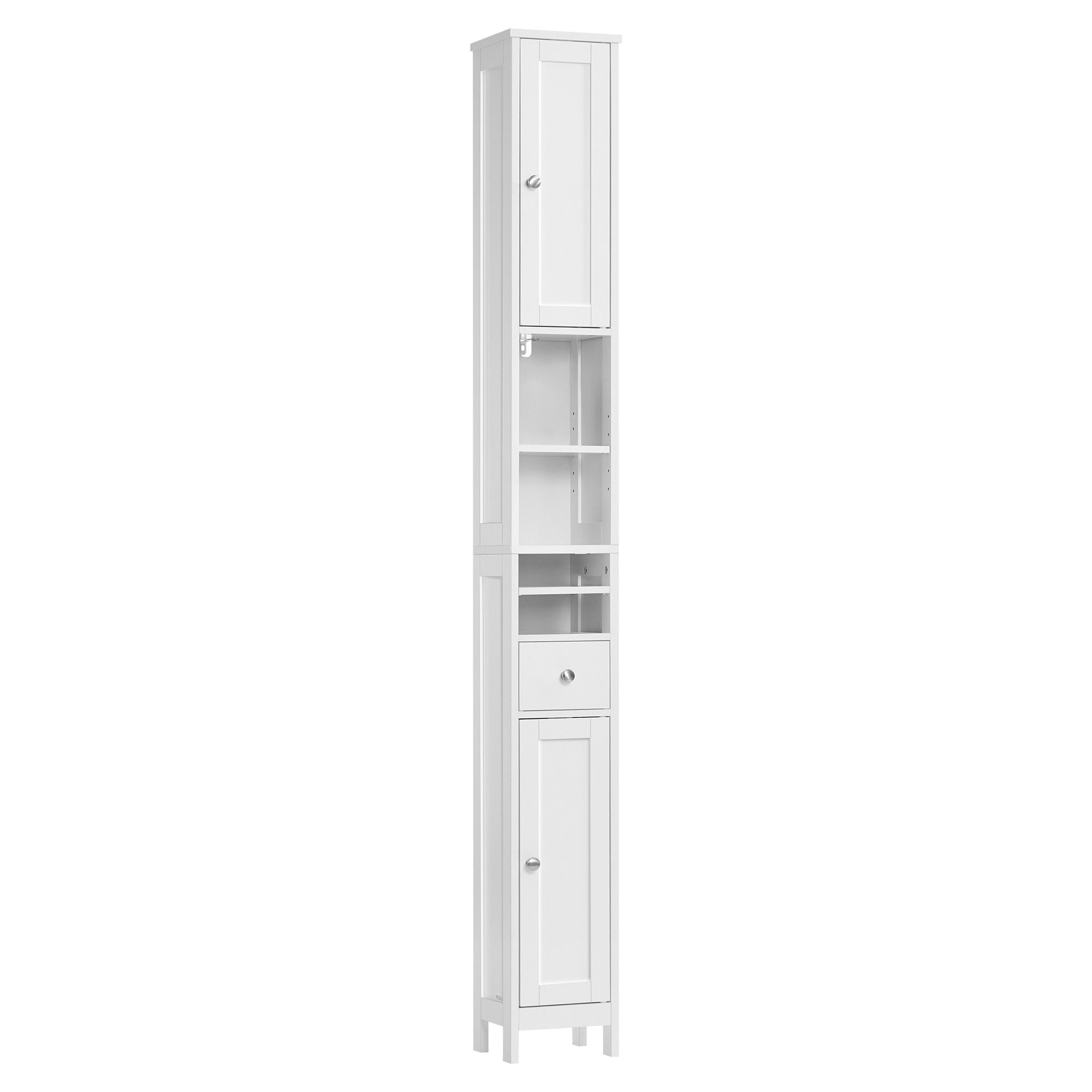 VASAGLE Badkommode Badezimmerschrank Badschrank, hoch, schmaler Aufbewahrungsschrank, mit verstellbaren Ablagen, Schublade, offenen Fächern