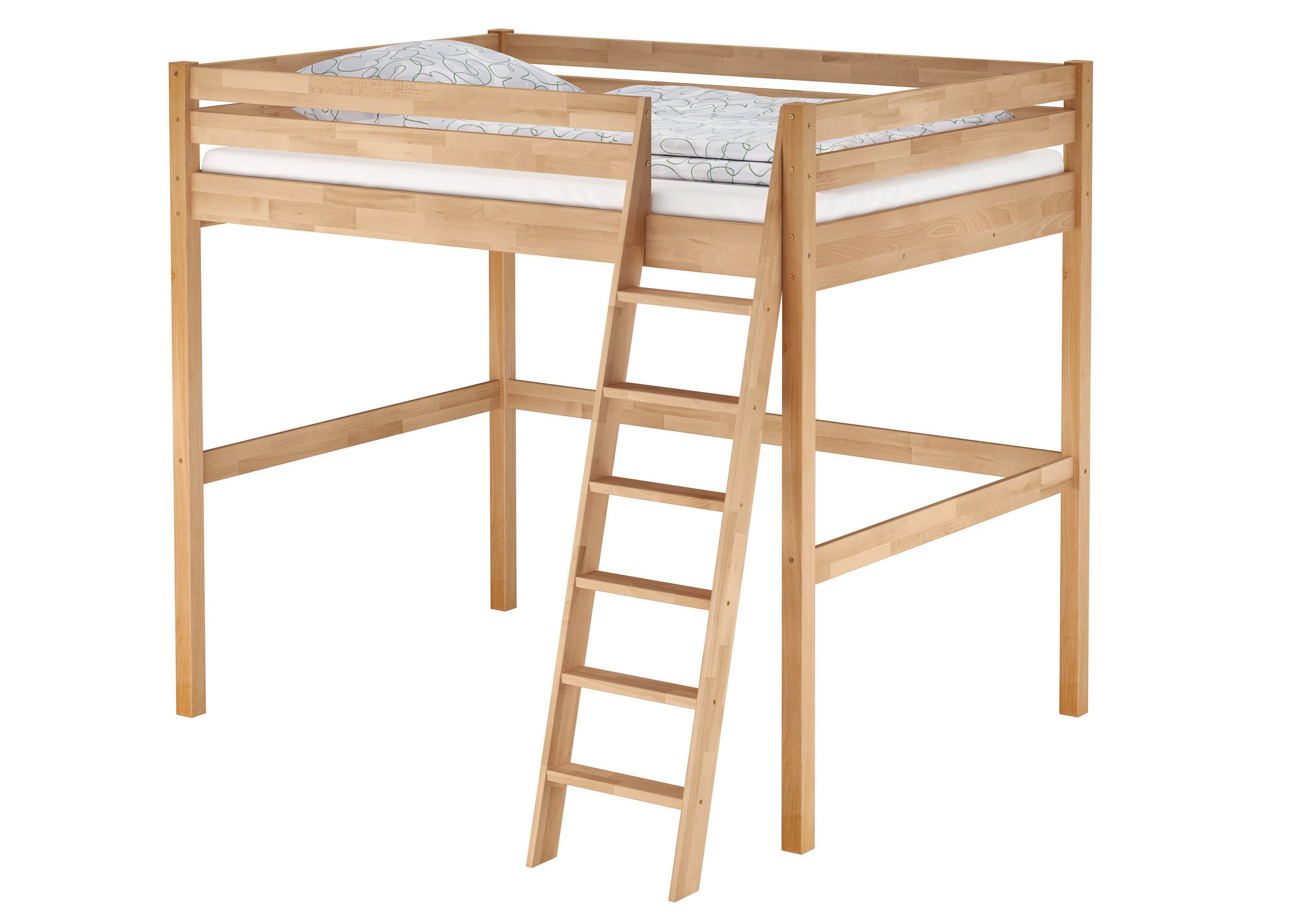 ERST-HOLZ Hochbett Stockbett Doppelbett Hochbett aus massiver Buche 140 x 200 cm Buchefarblos lackiert