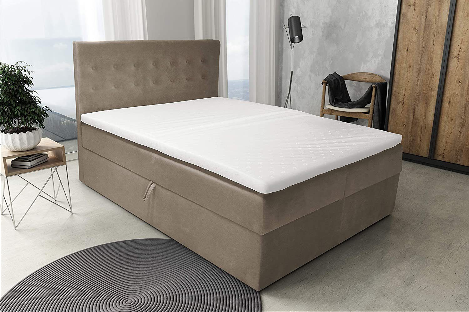 Best for Home Boxspringbett S-Deluxe, und Topper Beige mit Bettkasten