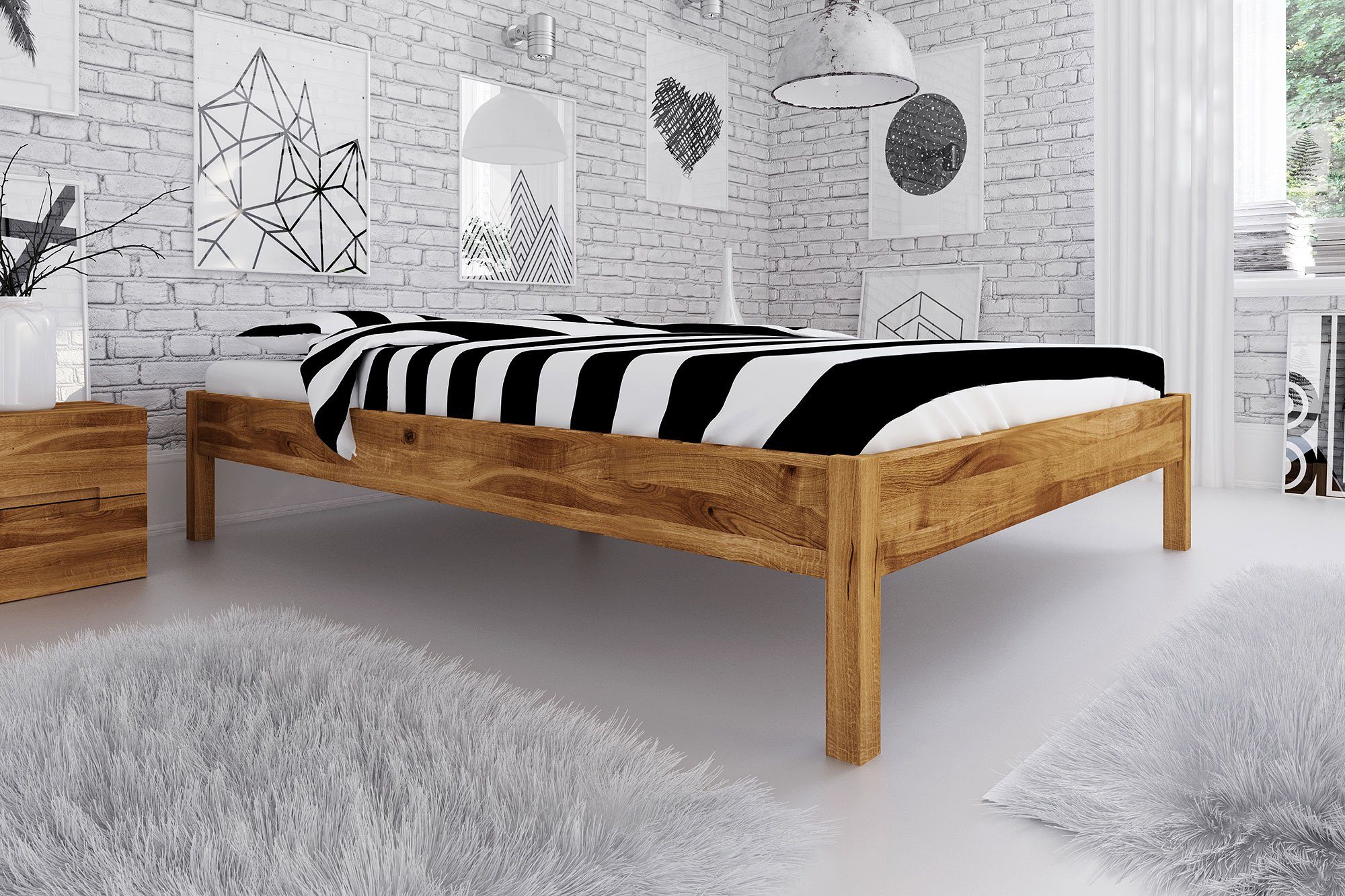 byoak Bett VENTO-A 180 x 200 aus Massivholz, ohne Kopfteil, Naturgeölt