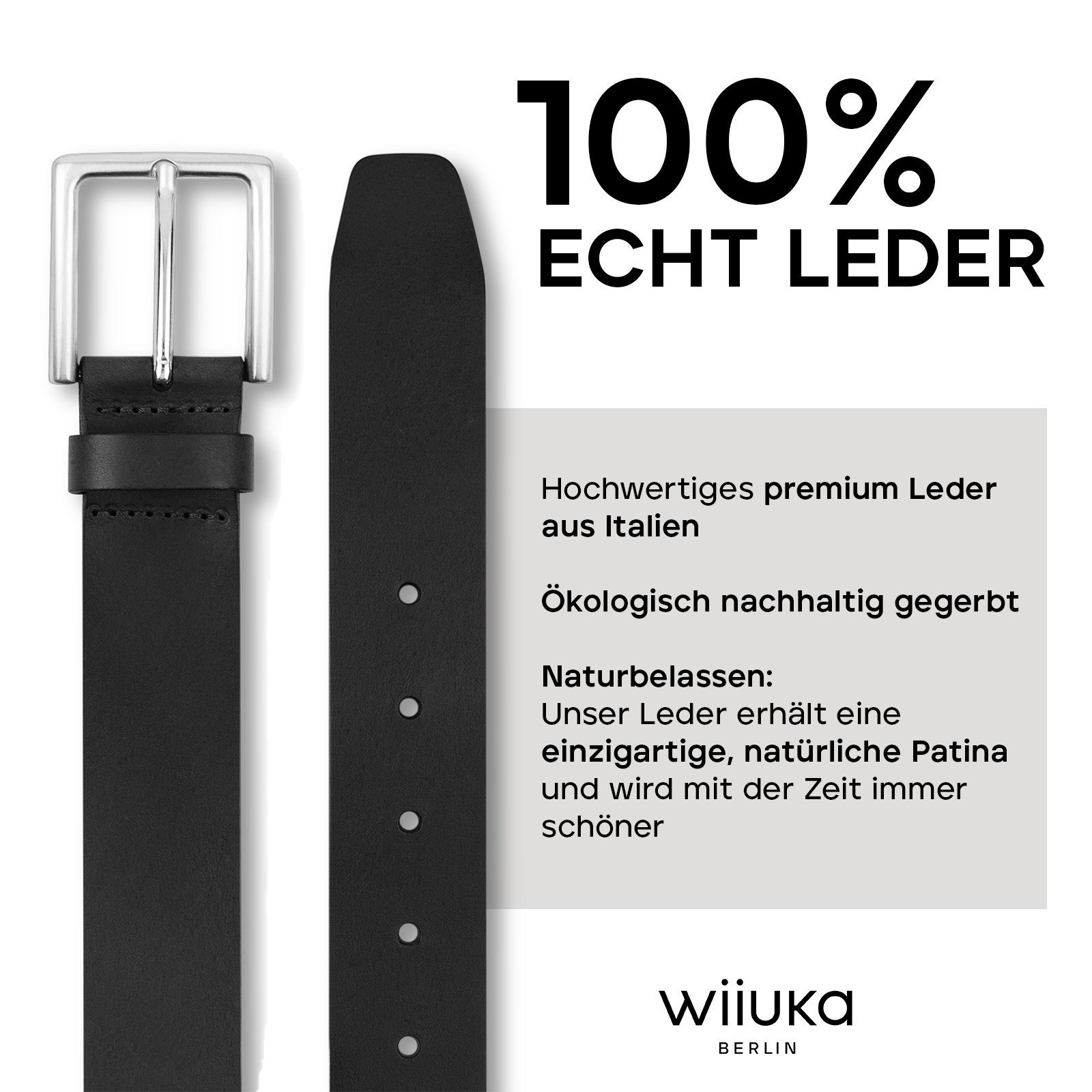 Qualität Premium Schwarz pflanzlich Ledergürtel Gürtel - Leder, Handgefertigt gegerbtes wiiuka Echt Herren Leder waiist