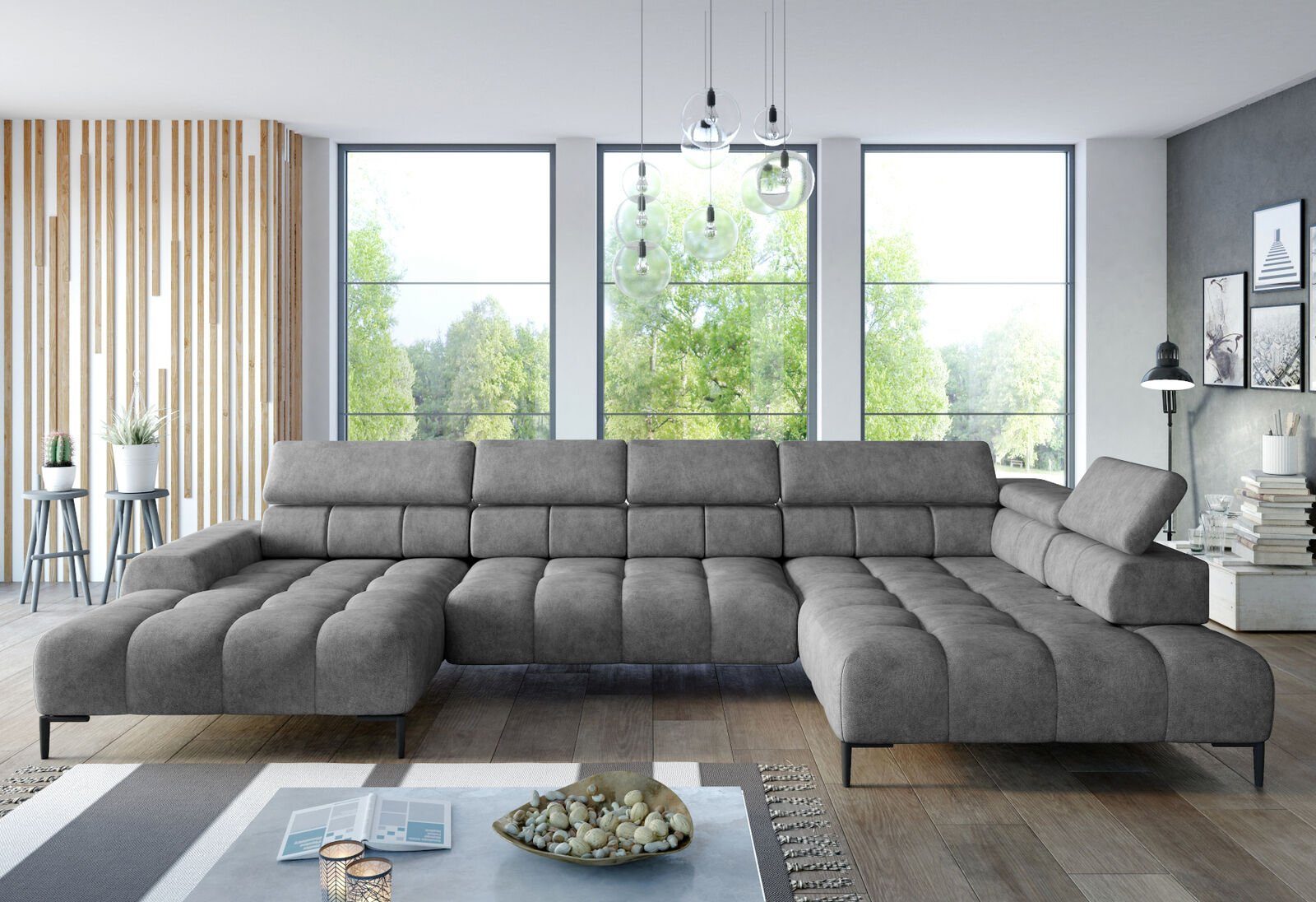 JVmoebel Ecksofa Stoff U-Form Couch Wohnlandschaft Ecksofa Bettfunktion, Made in Europe