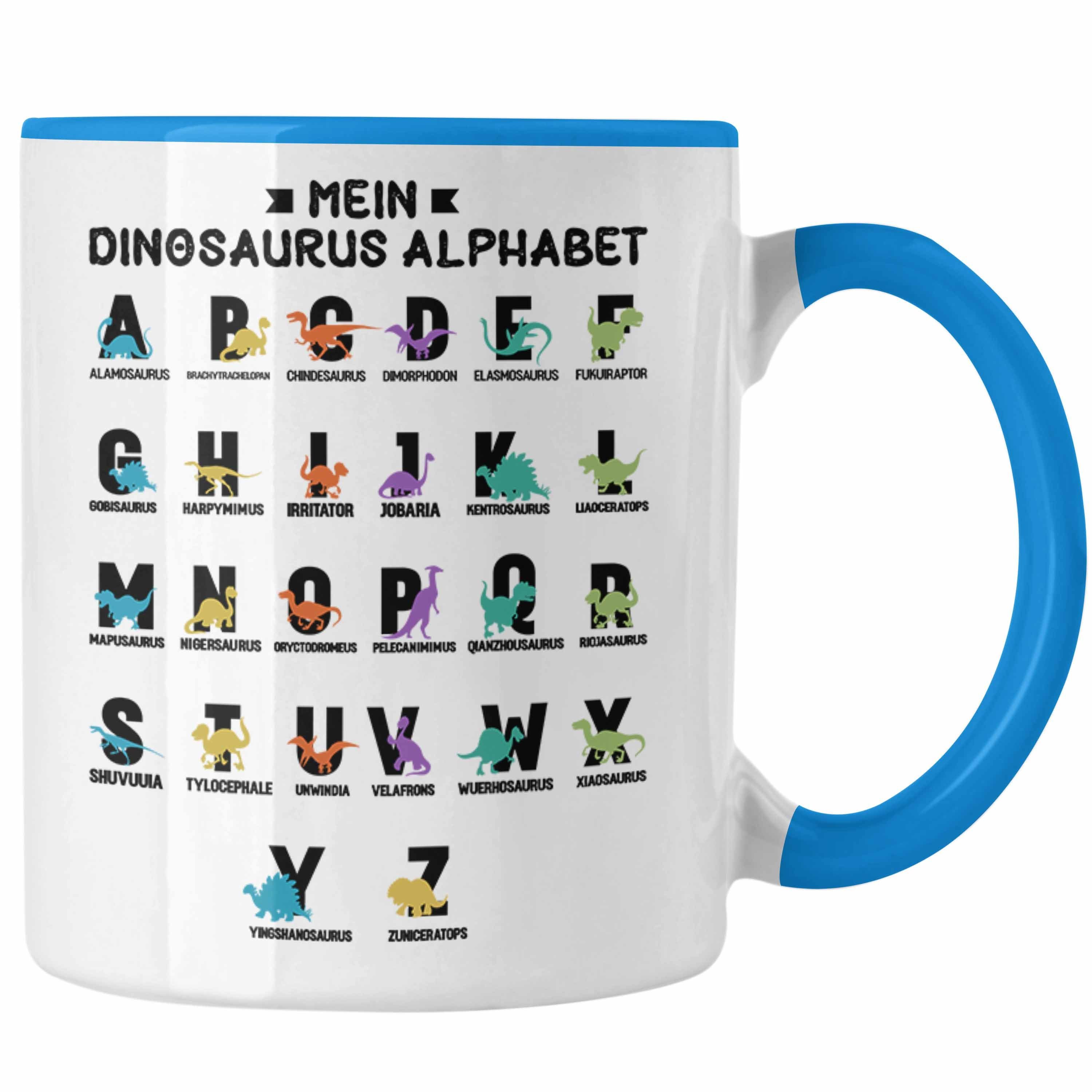 Trendation Tasse Trendation - Mein Dinosaurier Arten Alphabet A-Z Dino ABC Geschenk T-Rex Kinder 1. Klasse Grundschule Blau