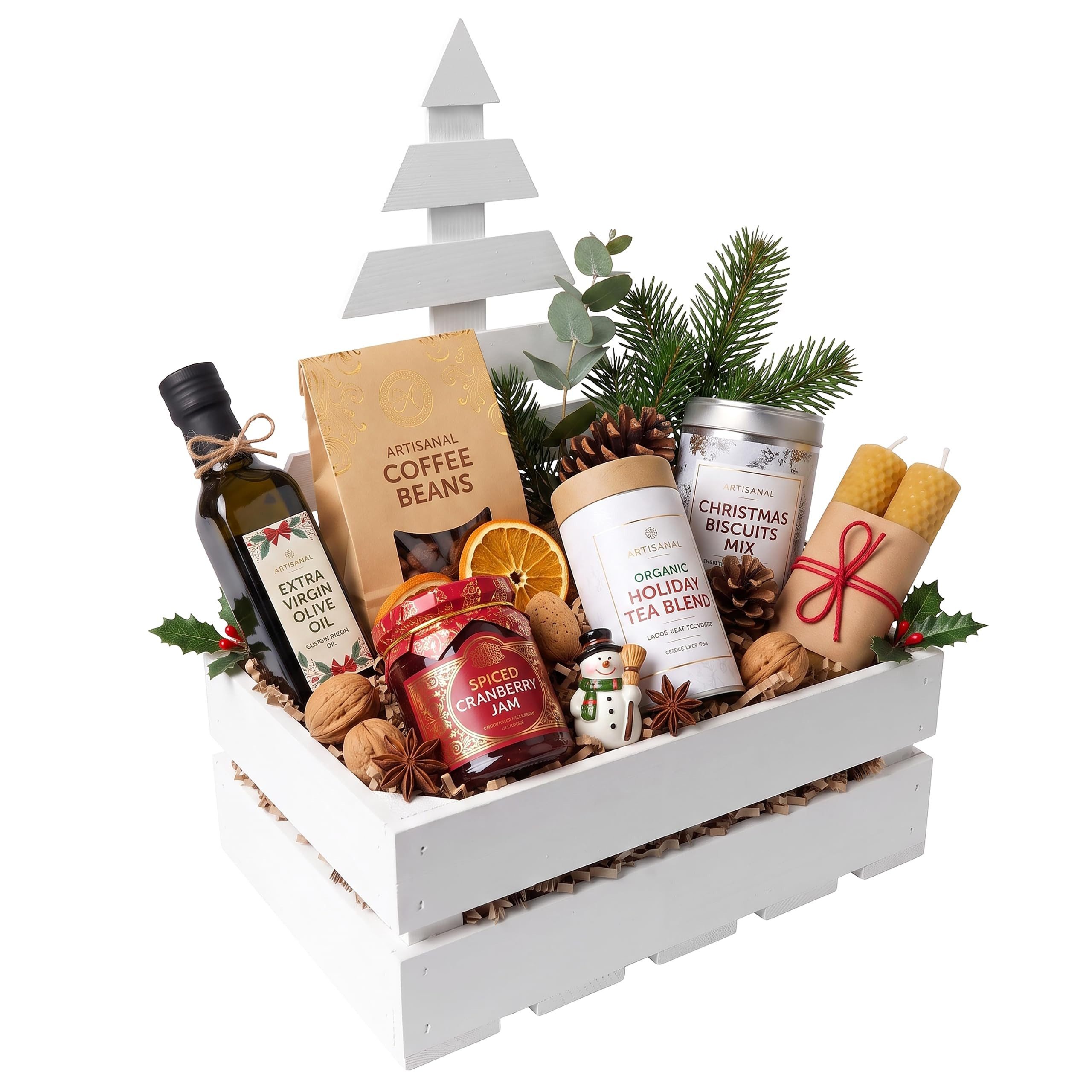 Creative Deco Holzkiste Kist van natuurlijk hout met kerstboom, Houten kist, 30x20x40 cm