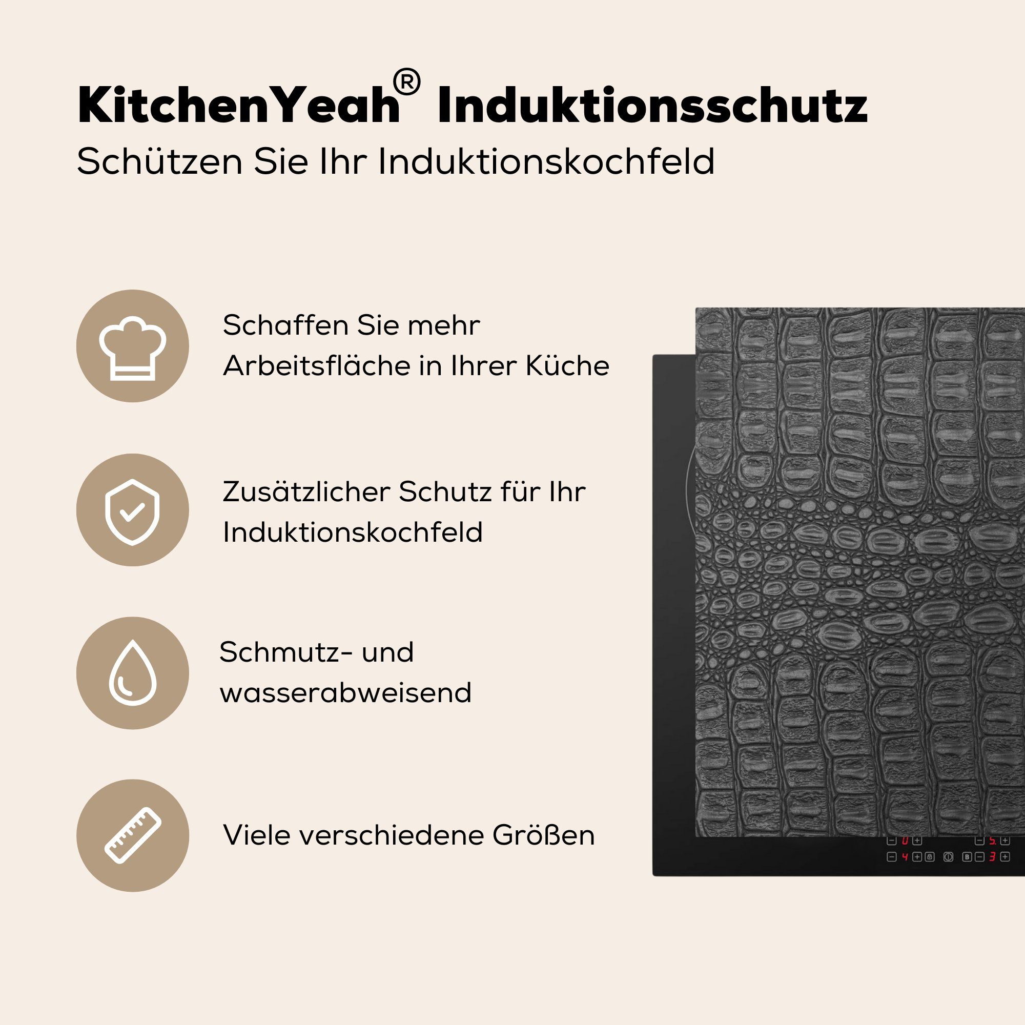 Vinyl, Leder für Küchen Induktionsherd, - Induktionskochfeld MuchoWow Textur (1 Herdblende-/Abdeckplatte Tierhaut, cm, Dekoration 58x51 tlg), -