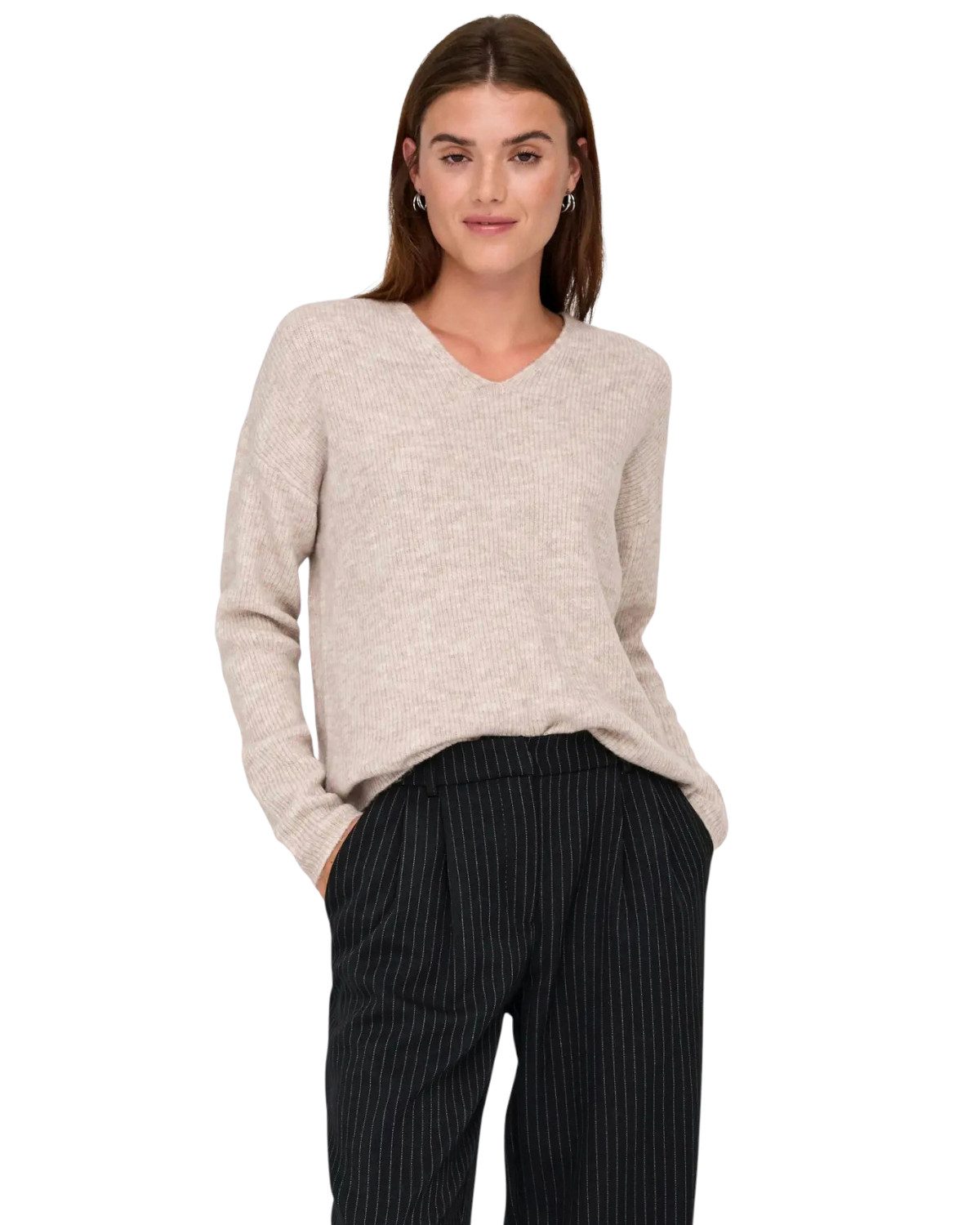 ONLY V-Ausschnitt-Pullover Weicher Strickpullover mit V-Ausschnitt