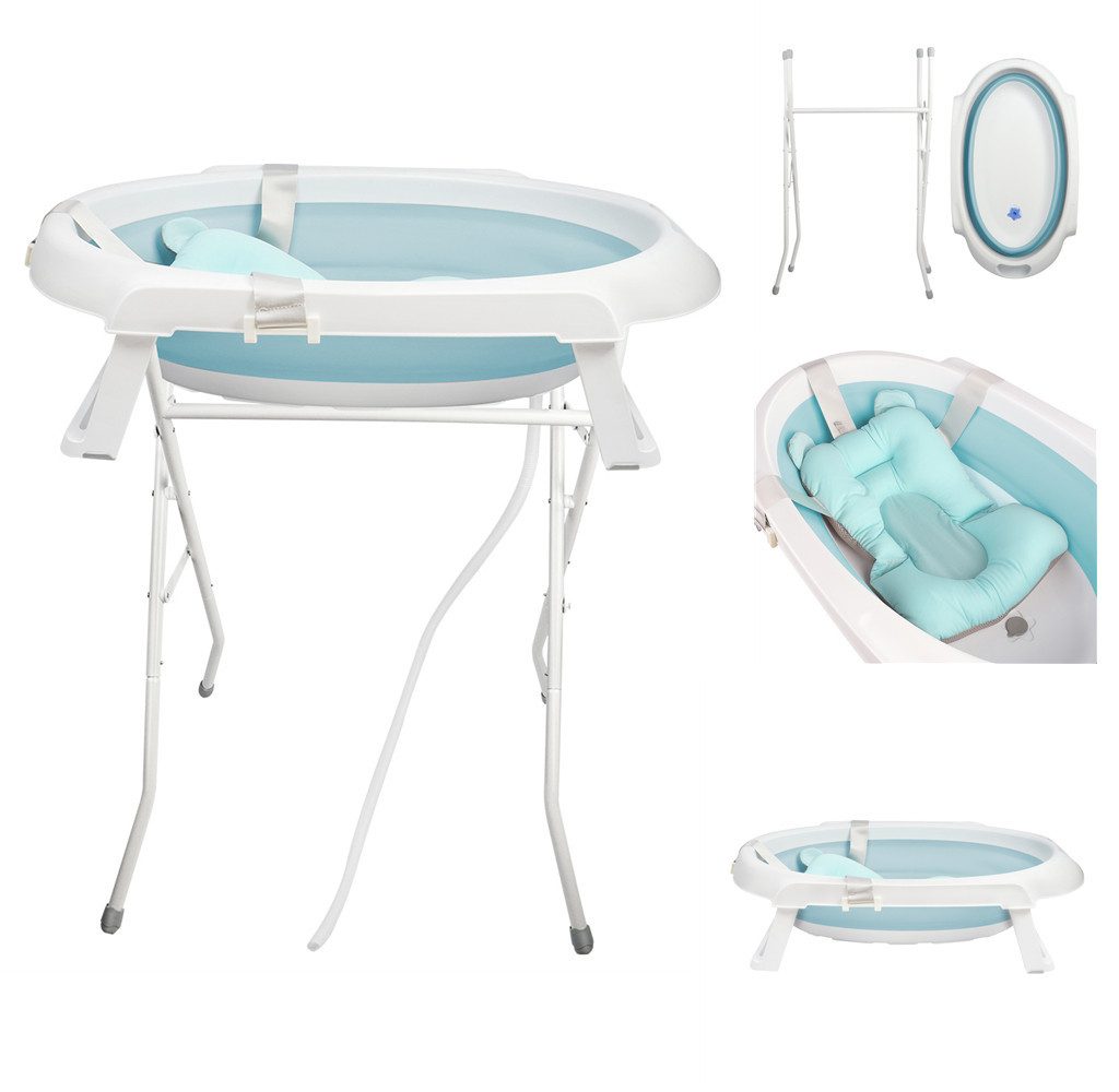 JEOBEST Babybadewanne Baby Badewanne mit Gestell, Baby Wanne mit Badematte, Faltbare, (Baby Pflegeset für Neugeborene), Babywanne, Sitz, Ständer, Abfluss